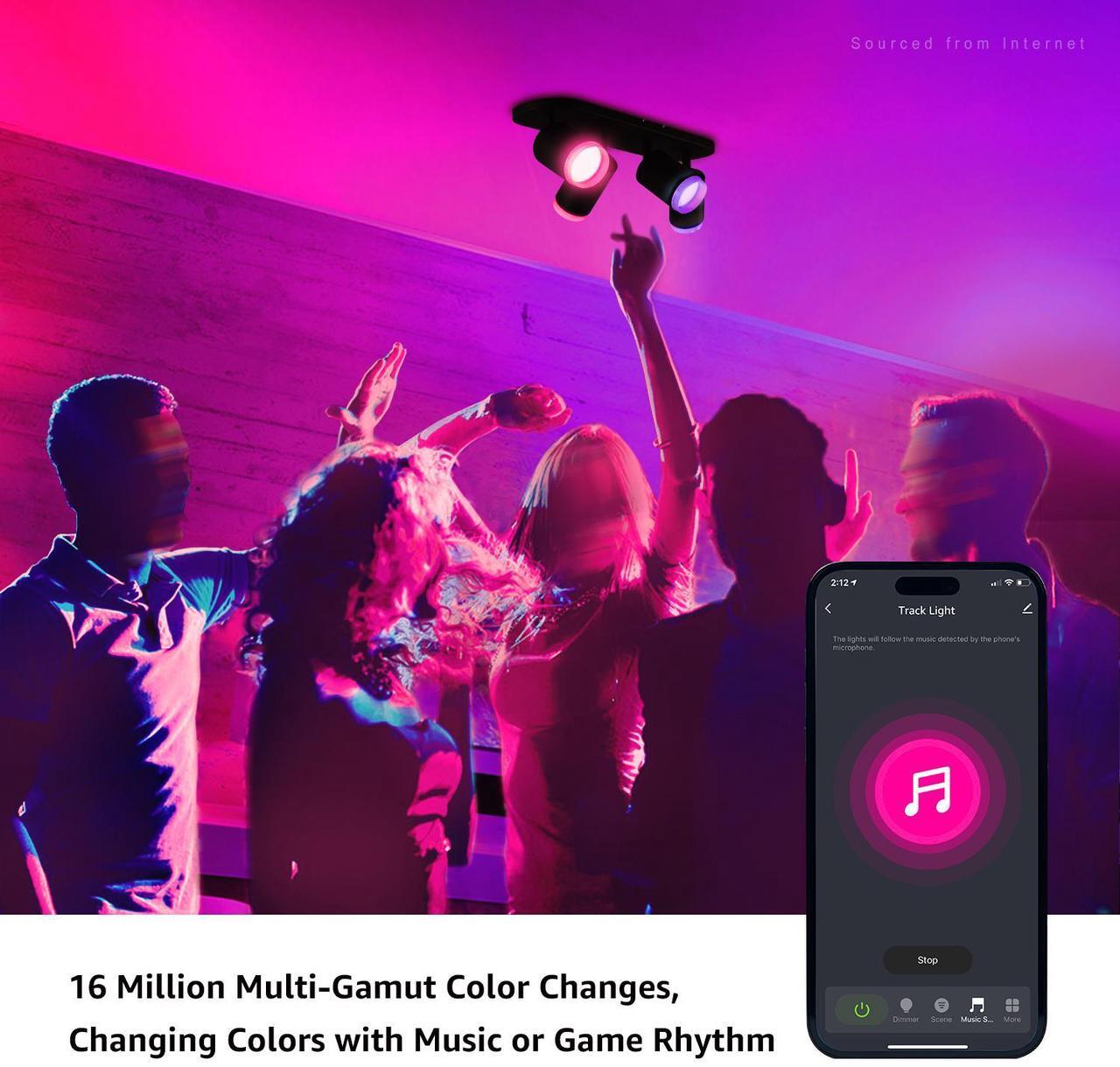 Alt view image 2 of 7 - Smart LED Track Lighting, WiFi RGBCW Track Lighting Fixtures, 4 Head Ceiling Spot Light, Compatible with Alexa/Google Home/Siri, 16 Million Colors with Remote, 2400-5000K Dimmable, 30W, Black