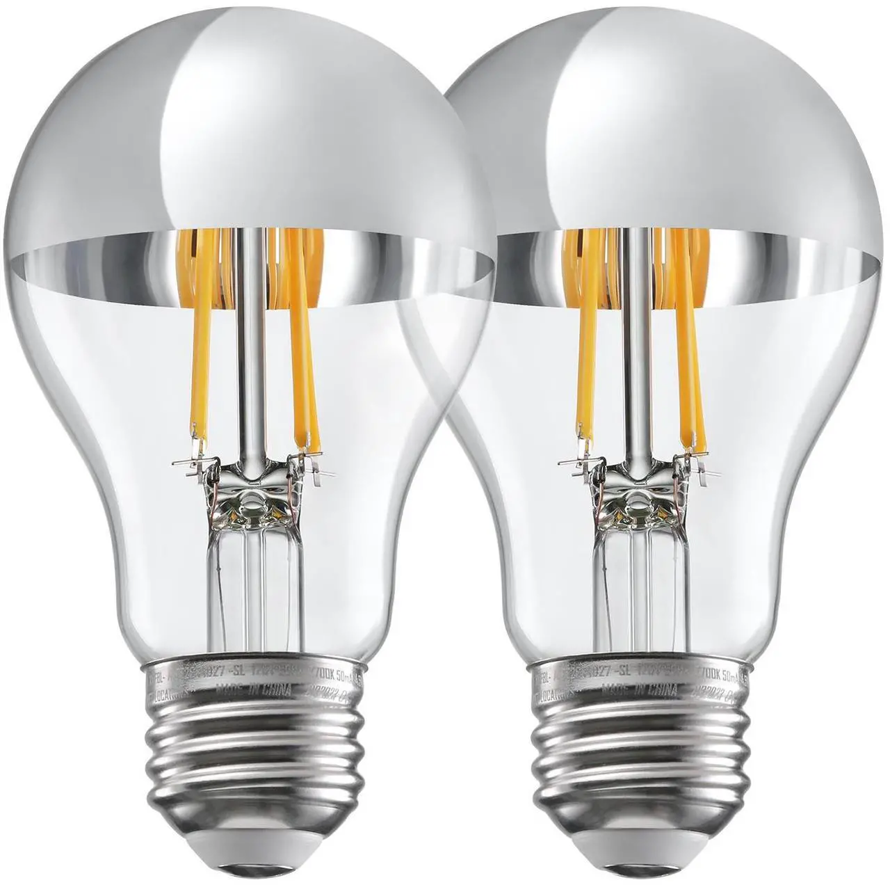 Main image of 2 Pack A19 LED Dimmable Light Bulb, 4.5W(40W Eqv.), Anti Glare Half Chrome Bulbs, UL Listed, E26 Base, Vintage Edison Bulb for Bedroom, Kitchen, 2700K Soft White