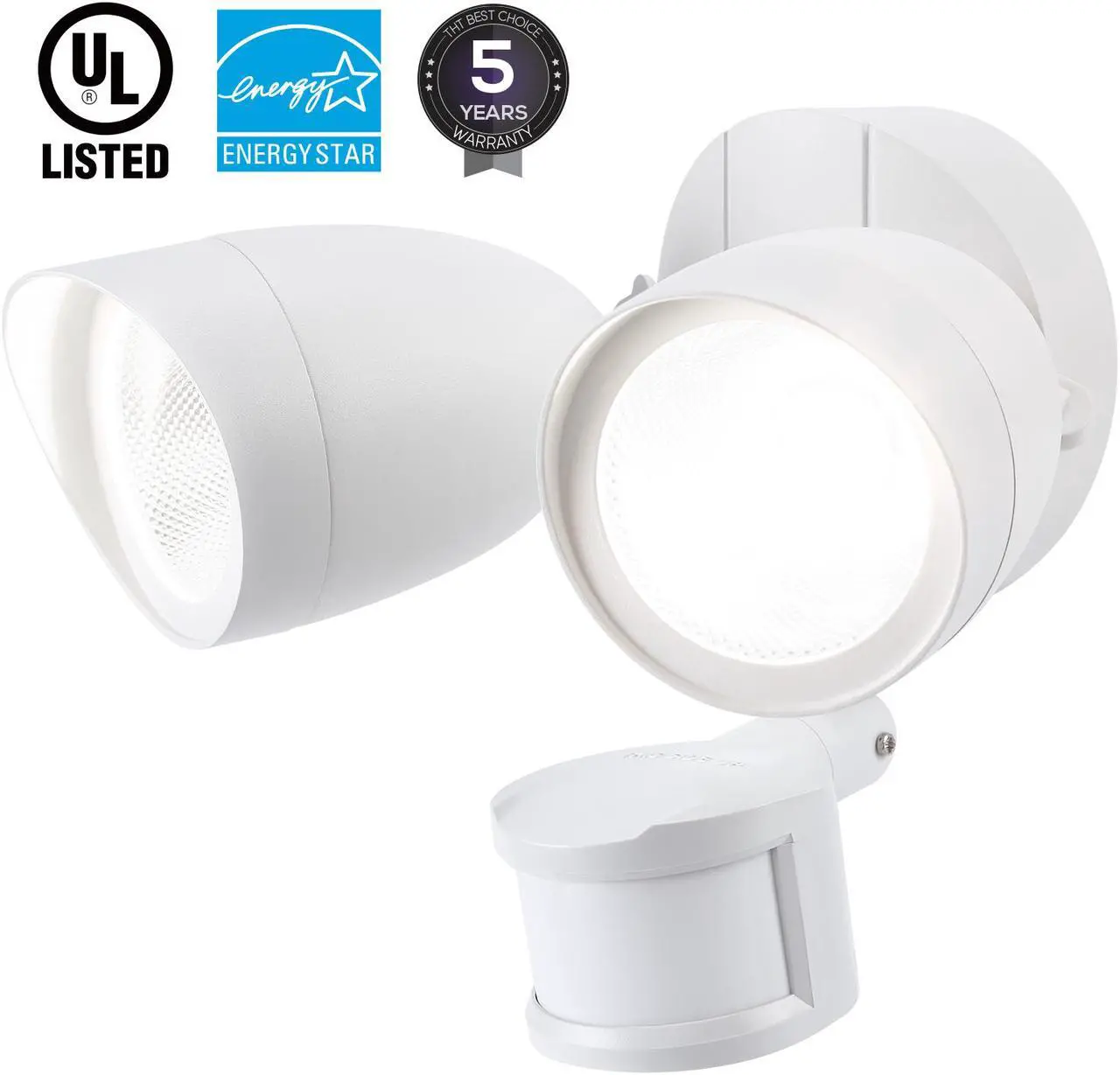 Main image of LEONLITE 20W Dual-Head Motion-Activated LED Outdoor Security Light, 4 Modes Area Lighting, 20W (120W Equiv.), 1400lm, 5000K Daylight, White