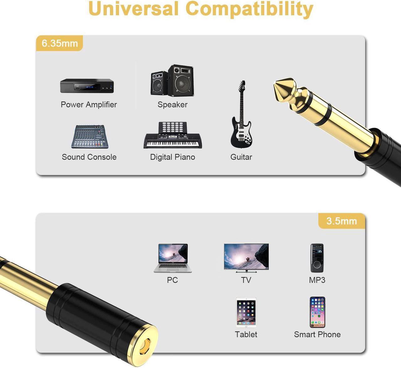 Alt view image 2 of 7 - 1/4 Male to 1/8 Female Stereo Audio Adapter Converter Upgrade 6.35mm Jack Stereo Socket to 3.5mm Jack Stereo Plug for Guitar Headphones Amp Pure Copper 2-Pack
