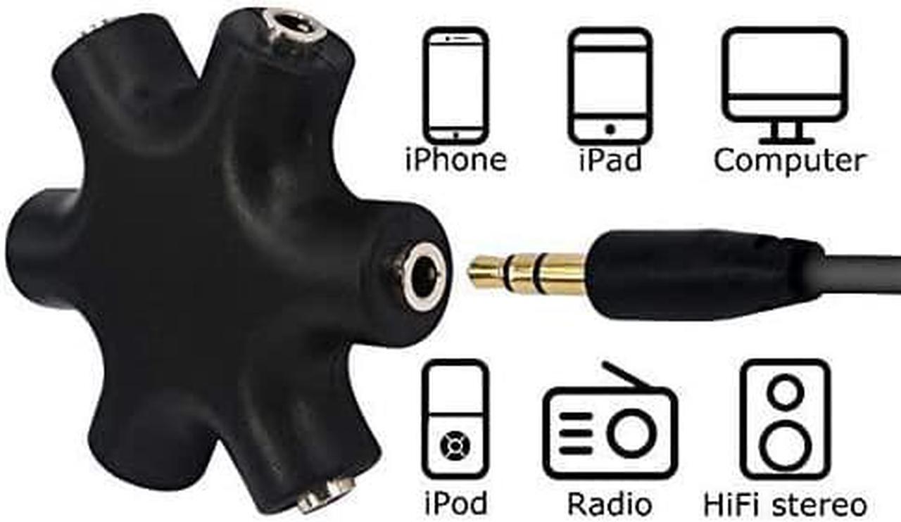 Alt view image 6 of 7 - Headphone Splitter 5-Jack 3.5 mm Audio Headphone Splitter Stereo Audio Headset Adapter Audio Earbuds Earphones Plug 5 Way 1 Male to 4 Female Splitter with 3.5mm Stereo Cable