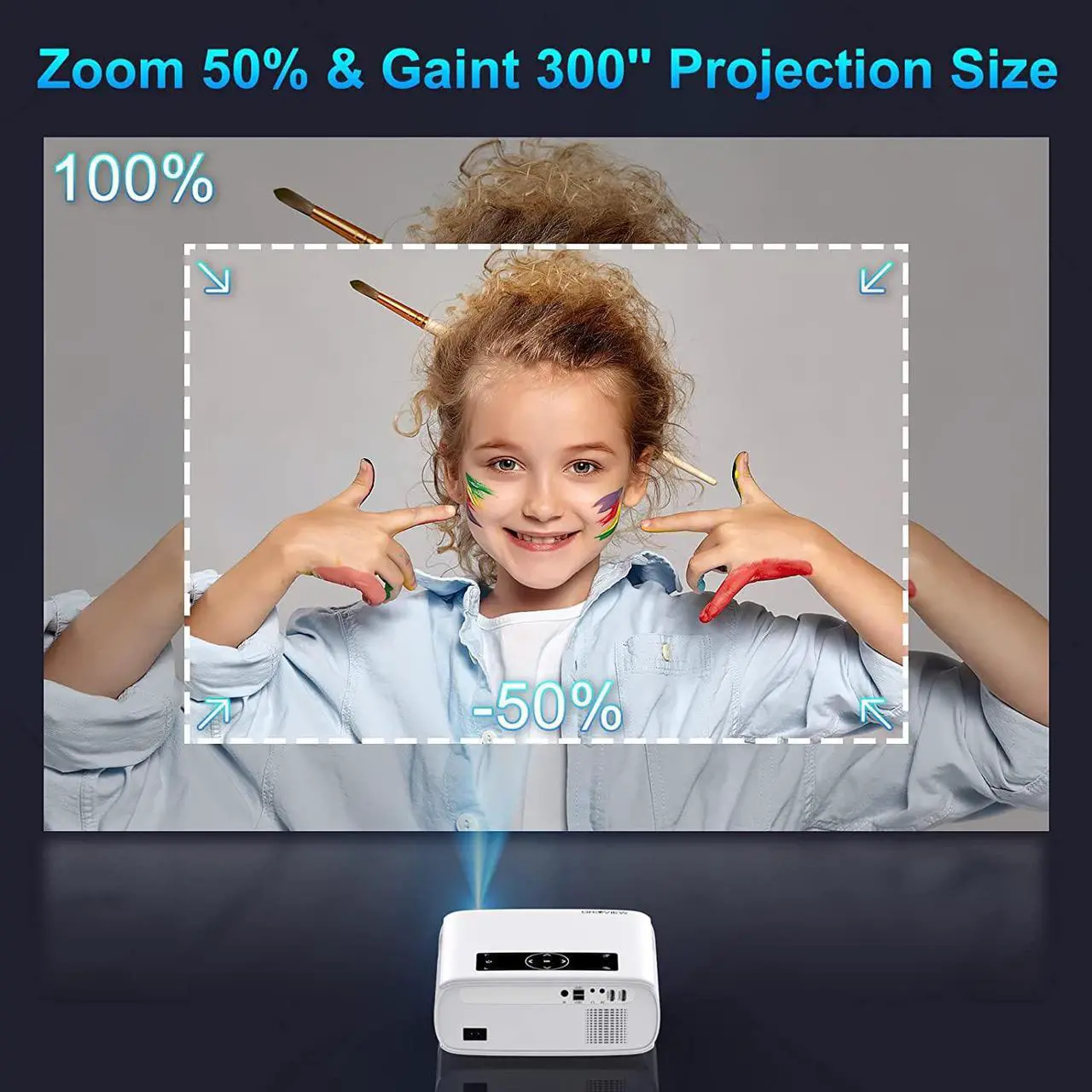 Alt view image 5 of 7 - [UPGRADE] Projector with WiFi and Bluetooth, GROVIEW 15000lux 490ANSI lm Native 1080P Projector, 300'' Movie Projector, Supports 4K & Zoom, 5G Sync phone Screen, Compatible w/ Laptop/ PC/ DVD/ TV/ PS5
