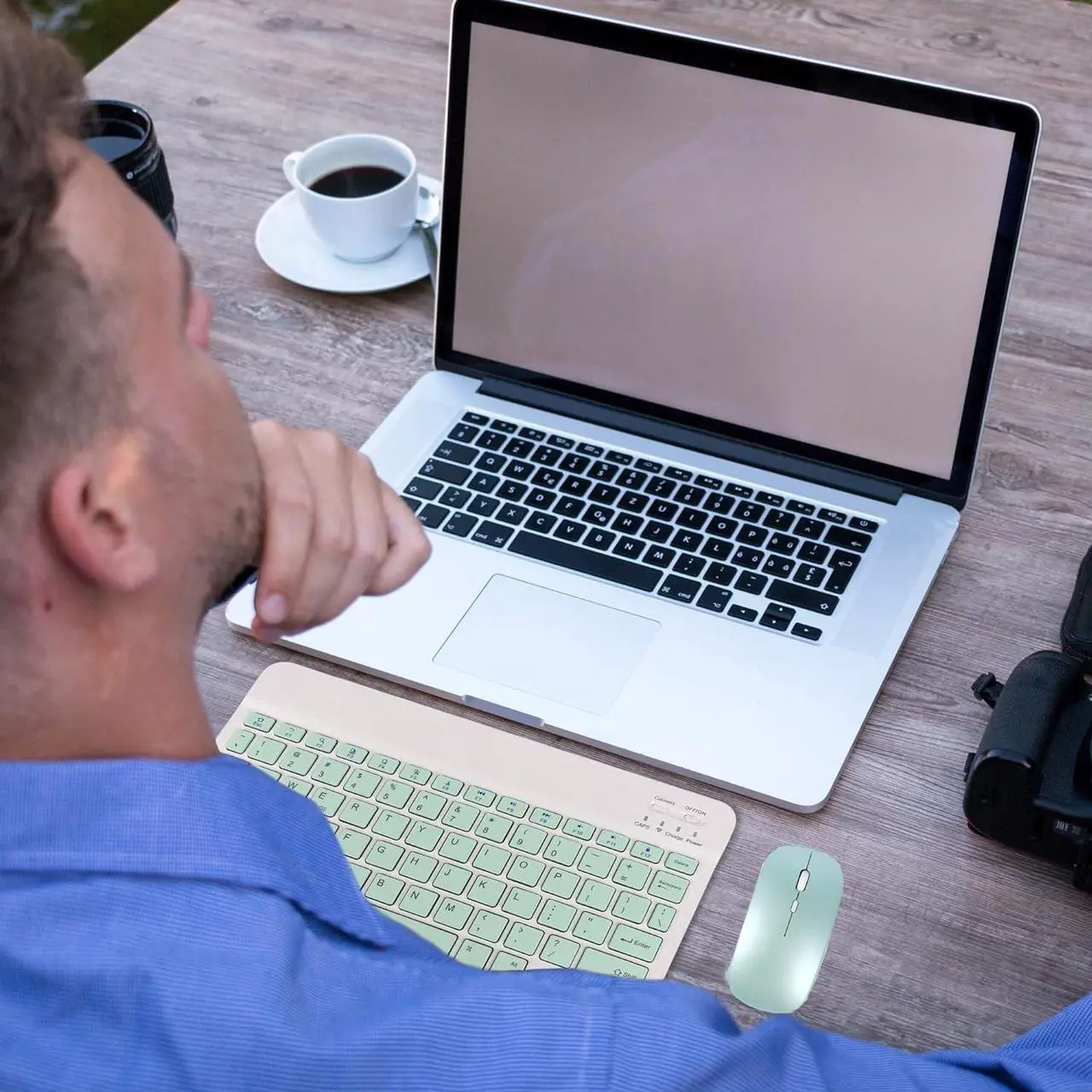 Alt view image 2 of 7 - Bluetooth Wireless Keyboard and Mouse Combo,Ultra-Slim Ergonomic Small Rechargeable Bluetooth Keyboard Mouse Set for Apple iPad iPhone Samsung Tablet Phone Android PC Computer Mac Smartphone(Green)