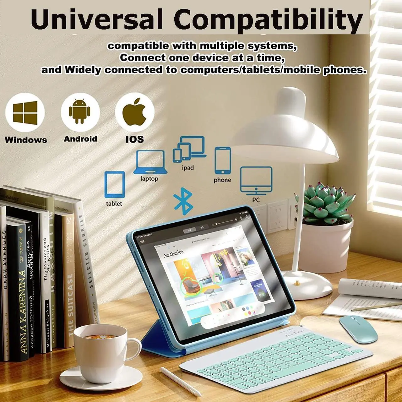 Alt view image 4 of 7 - Bluetooth Wireless Keyboard and Mouse Combo,Ultra-Slim Ergonomic Small Rechargeable Bluetooth Keyboard Mouse Set for Apple iPad iPhone Samsung Tablet Phone Android PC Computer Mac Smartphone(Green)