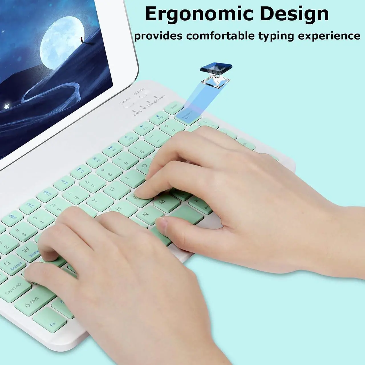 Alt view image 7 of 7 - Bluetooth Wireless Keyboard and Mouse Combo,Ultra-Slim Ergonomic Small Rechargeable Bluetooth Keyboard Mouse Set for Apple iPad iPhone Samsung Tablet Phone Android PC Computer Mac Smartphone(Green)