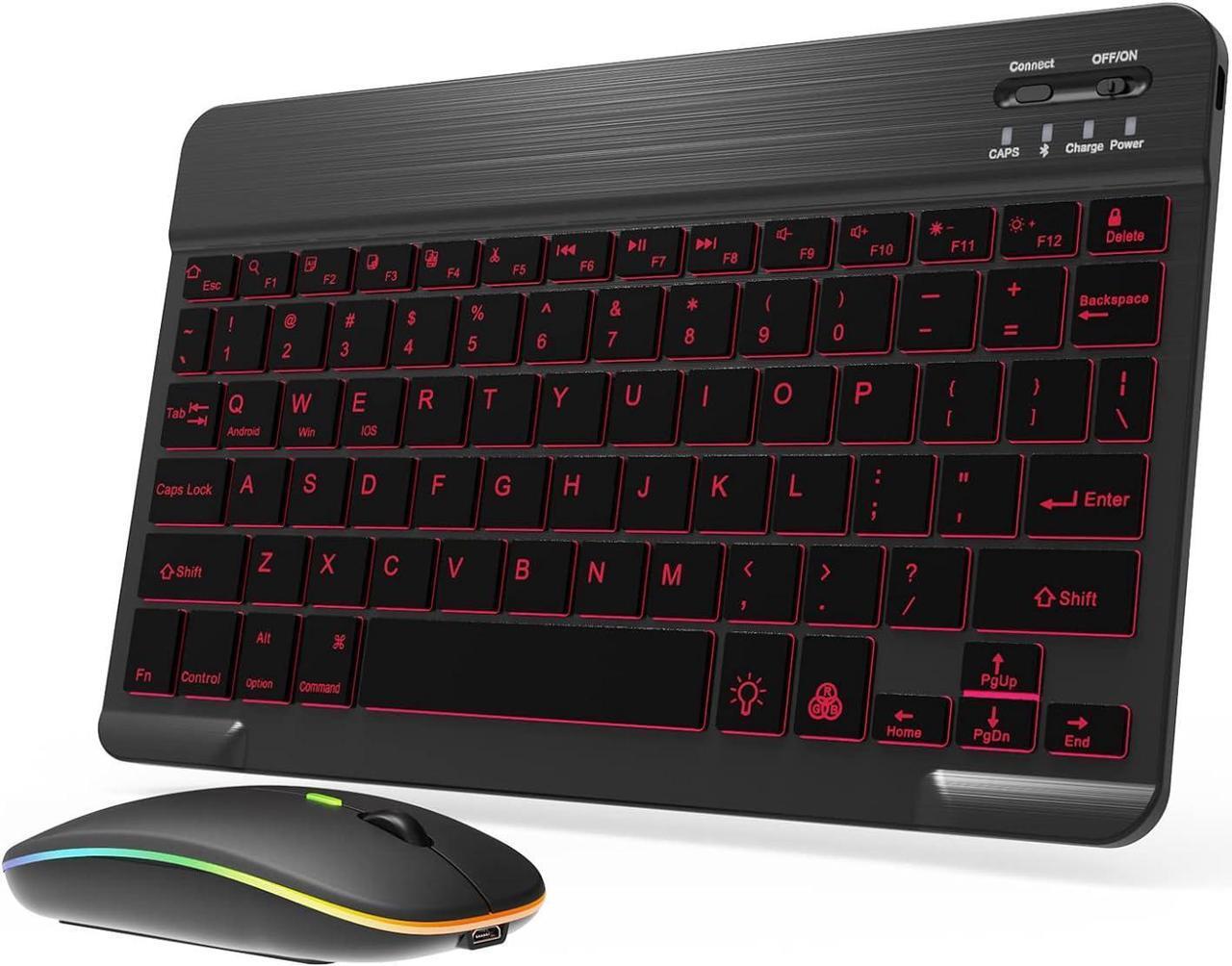 Main image of Backlit Bluetooth Keyboard and Mouse Combo for iPad Air Pro Mini Tablet iPhone Android Samsung Smartphone Cell Phone Rechargeable Ultra Slim Wireless Keyboard Mouse Portable iPadOS 13 & Above (Black)
