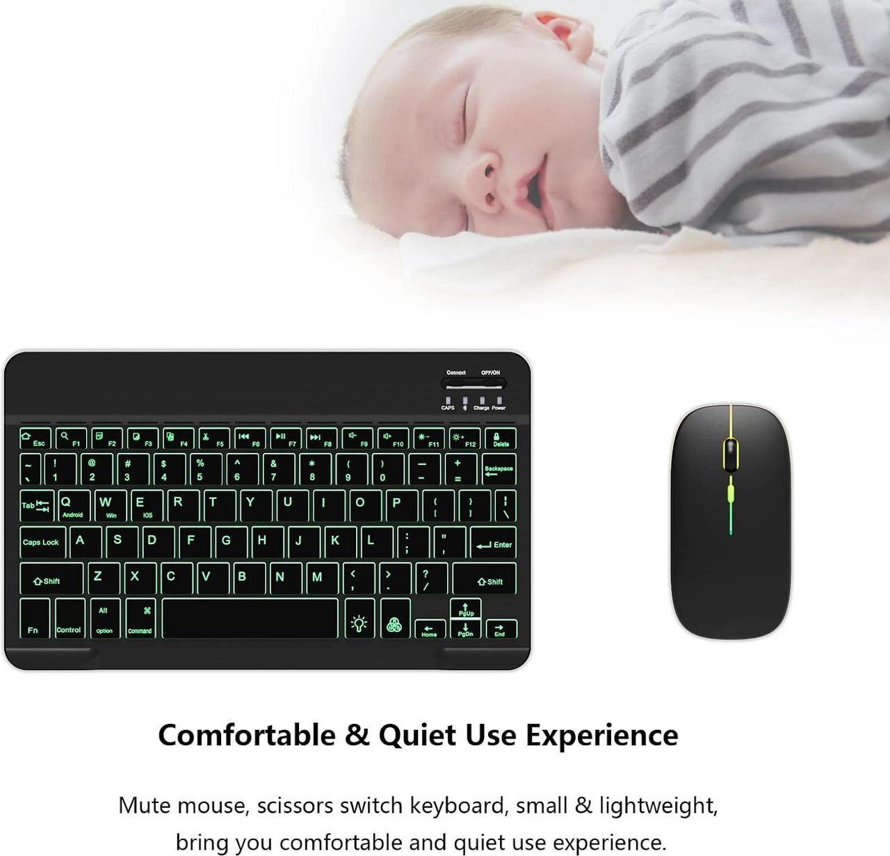 Alt view image 3 of 7 - Backlit Bluetooth Keyboard and Mouse Combo for iPad Air Pro Mini Tablet iPhone Android Samsung Smartphone Cell Phone Rechargeable Ultra Slim Wireless Keyboard Mouse Portable iPadOS 13 & Above (Black)