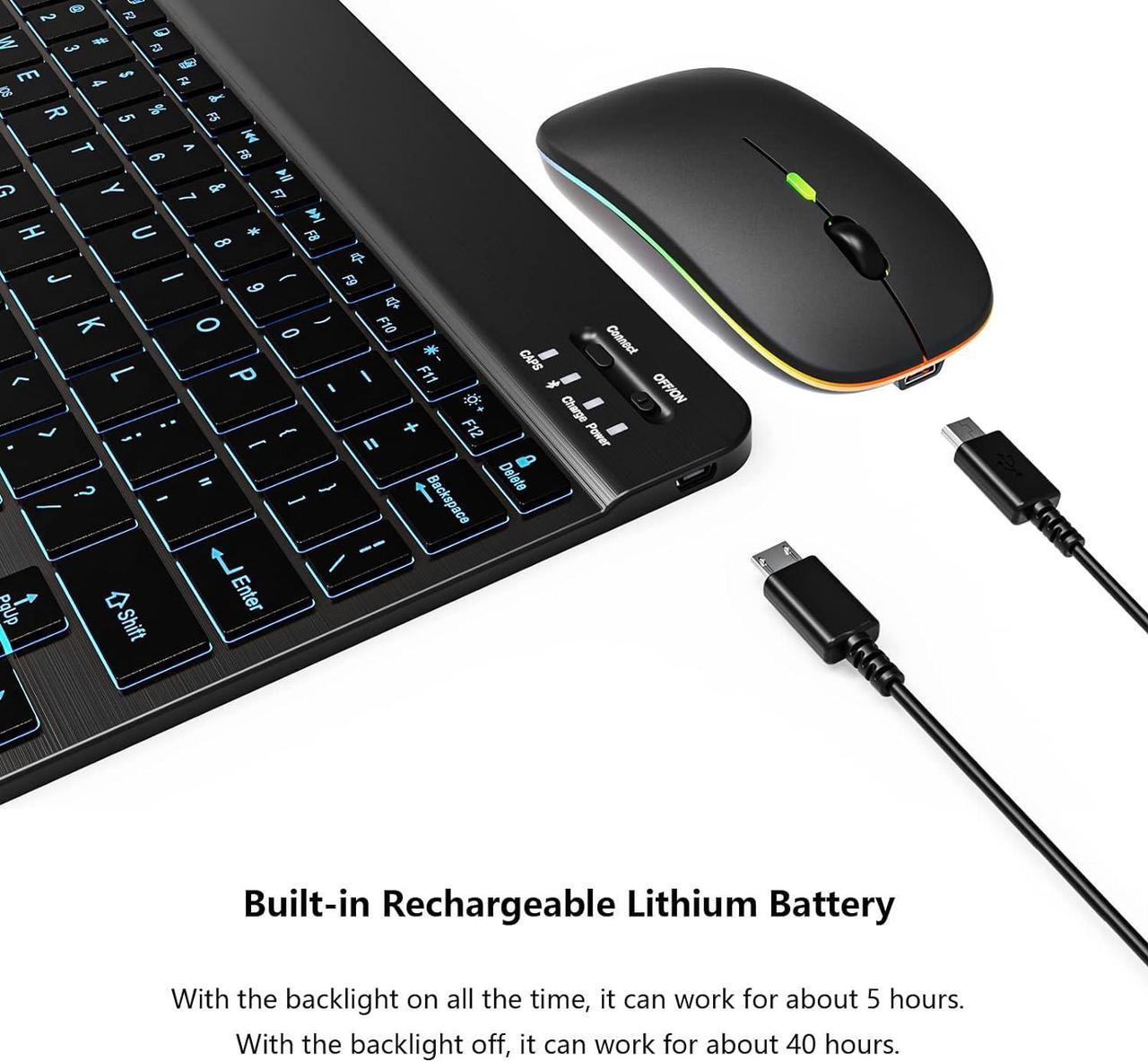 Alt view image 5 of 7 - Backlit Bluetooth Keyboard and Mouse Combo for iPad Air Pro Mini Tablet iPhone Android Samsung Smartphone Cell Phone Rechargeable Ultra Slim Wireless Keyboard Mouse Portable iPadOS 13 & Above (Black)