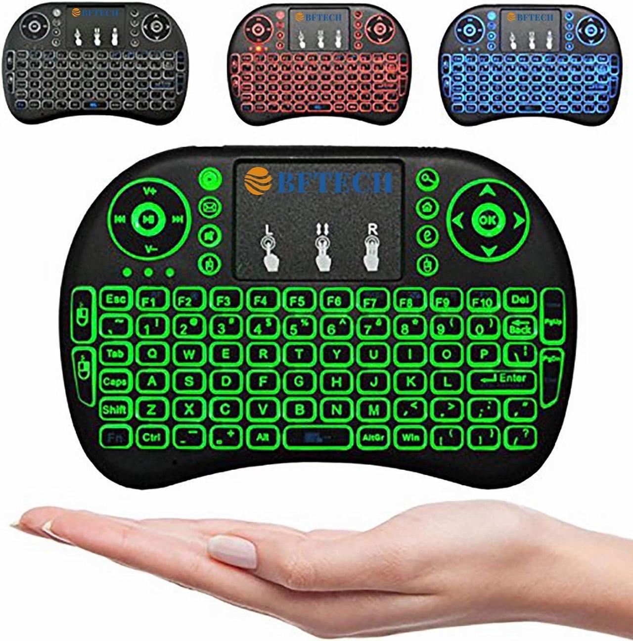 BFTECH Tricolor Mini Wireless Touch Keyboard Handheld Remote, Touchpad Mouse Combo, 3 Color LED Backlit Remote Control for Android TV Box, PS3 Xbox, Raspberry Pi 3, HTPC,Windows 7,8,10