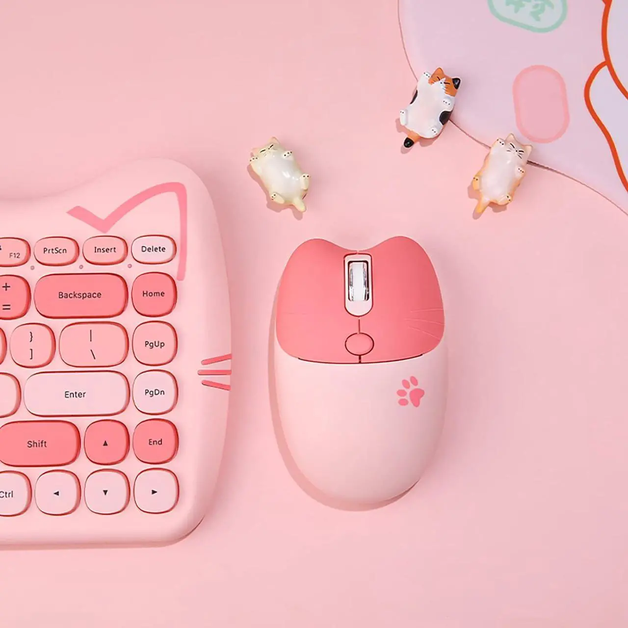 Alt view image 7 of 7 - Cute Cat Keyboard and Mouse Combo Wireless, Kawaii Keyboard and Mouse for Girls and Kids, Soundless Colorful Keys, Compatible with Notebook, PC (Pink-84Keys)