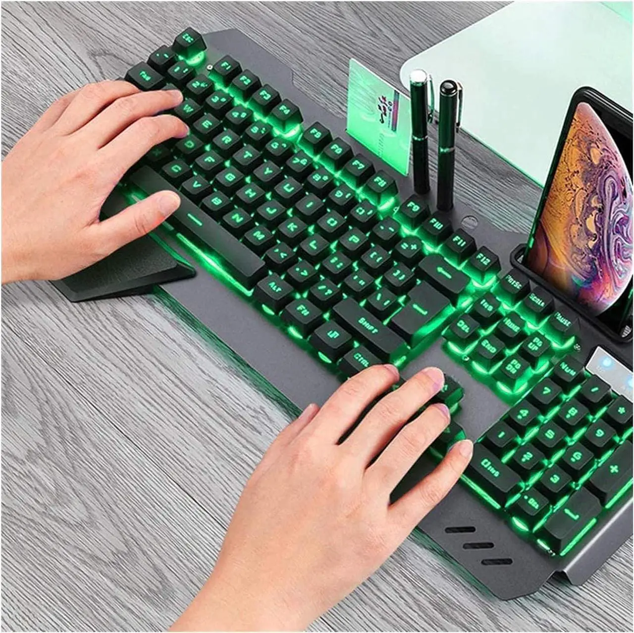 Alt view image 4 of 4 - MANZZO Gaming LED Backlit Keyboard and Mouse Combo with Illuminated Characters LED Backlight USB Mouse Multimedia Keys Mechanical Feel
