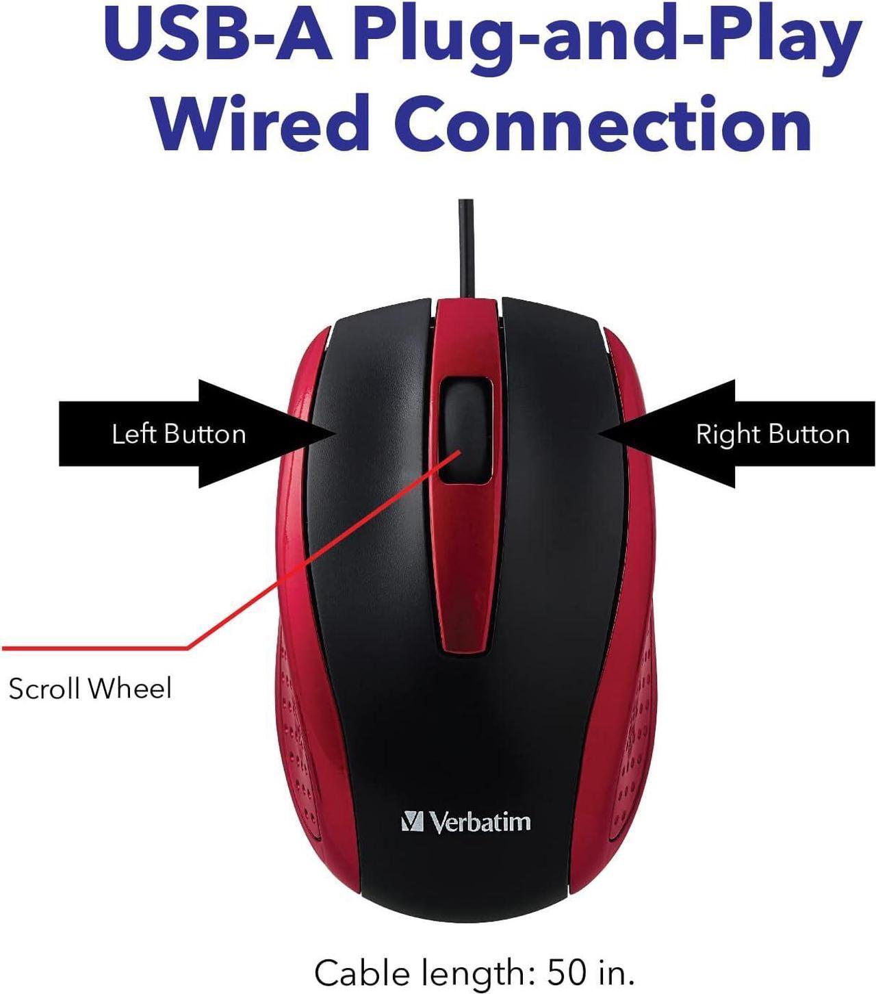 Alt view image 6 of 7 - Wired USB Computer Mouse - Corded USB Mouse for Laptops and PCs - Right or Left Hand Use Red 99742 1.4 x 2.4 x 3.9