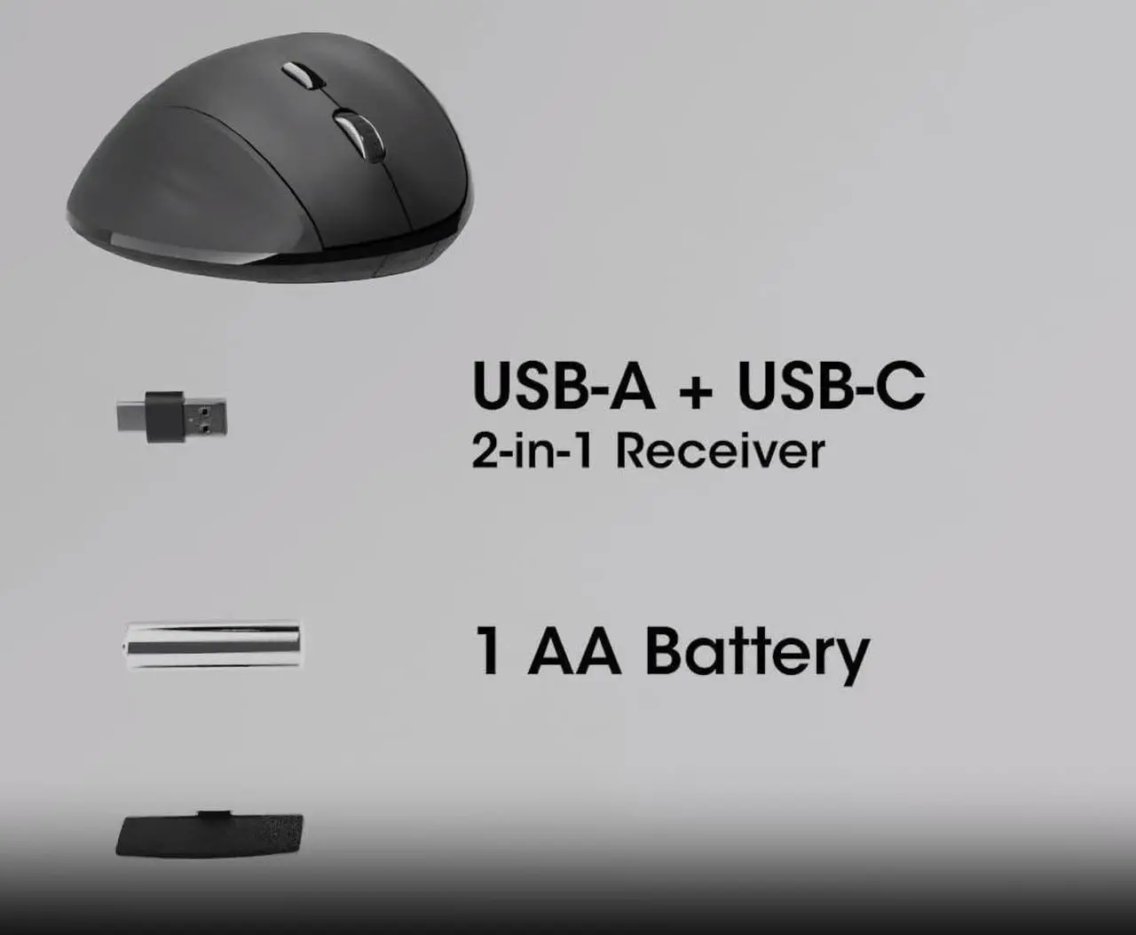 Alt view image 3 of 7 - MANHATTAN Wireless Ergonomic Mouse  2.4 GHz RF, 800/1200/1600 dpi, Six Buttons with Scroll Wheel, USB-A & USB-C 2-in-1 Receiver Dongle  for Laptop, Computer, PC - 3 Yr Mfg Warranty  190237