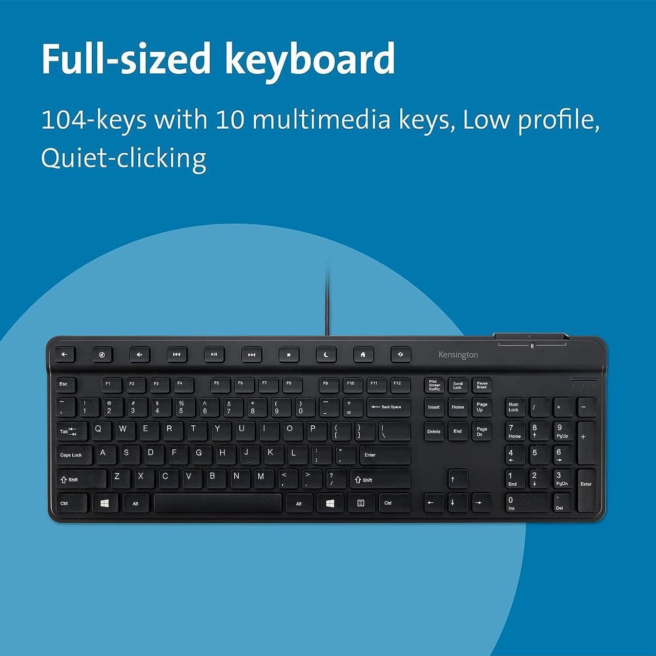 Alt view image 2 of 6 - Kensington Simple Solutions Wired Keyboard with Smart Card Reader (CAC) (K55115US),Black