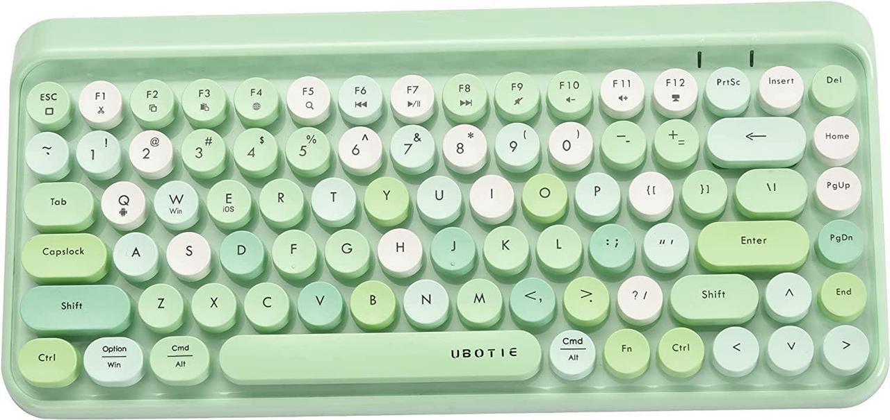 UBOTIE Portable Bluetooth Colorful Computer Keyboards, Wireless Mini Compact Retro Typewriter Flexible 84Keys Design Keyboard (Green-Colorful)