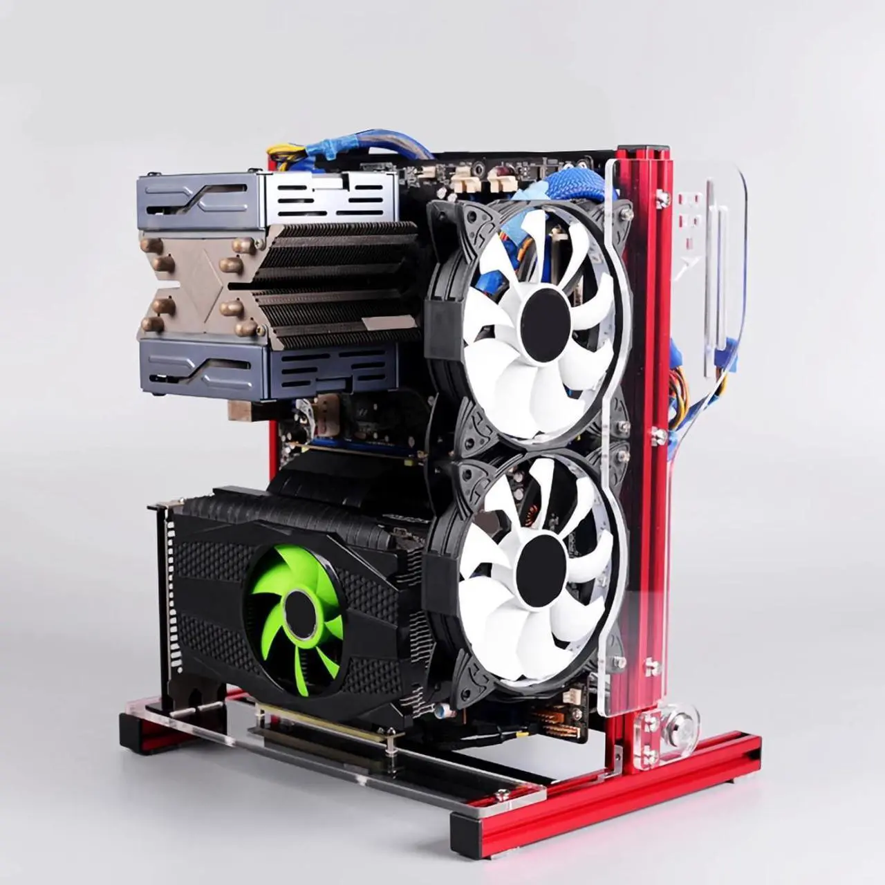 Main image of Open Frame Pc Case,Electronic Products ATX M ATX Itx Open Chassis Vertical Overclocking Open Aluminum Frame Chassis Rack Black (Red)