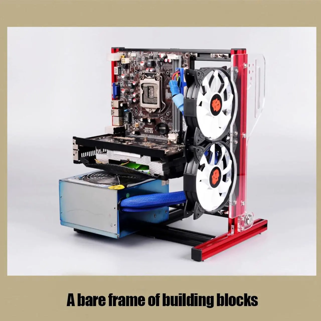 Alt view image 3 of 7 - Open Frame Pc Case,Electronic Products ATX M ATX Itx Open Chassis Vertical Overclocking Open Aluminum Frame Chassis Rack Black (Red)