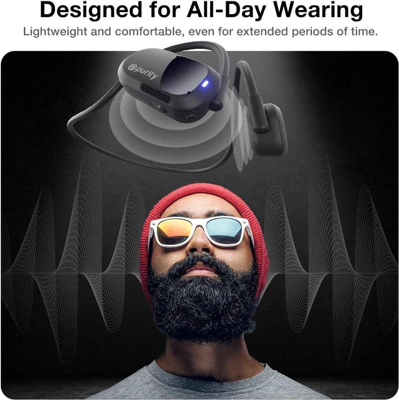 Alt view image 3 of 6 - Purity Air Open Ear Headphones - True Air Conduction Wireless Bluetooth Open Ear Earbuds with Dual Mic for iPhone/Android - Secured Long Wearing Comfort, Sports Sweat Resistant (Black/Black)