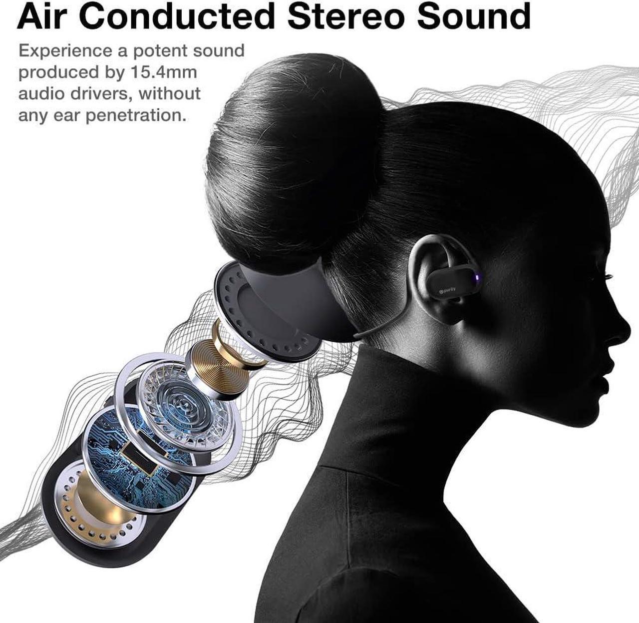 Alt view image 5 of 6 - Purity Air Open Ear Headphones - True Air Conduction Wireless Bluetooth Open Ear Earbuds with Dual Mic for iPhone/Android - Secured Long Wearing Comfort, Sports Sweat Resistant (Black/Black)