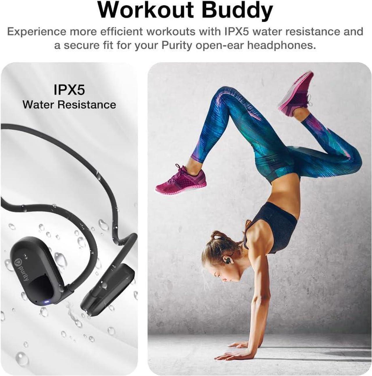 Alt view image 6 of 6 - Purity Air Open Ear Headphones - True Air Conduction Wireless Bluetooth Open Ear Earbuds with Dual Mic for iPhone/Android - Secured Long Wearing Comfort, Sports Sweat Resistant (Black/Black)