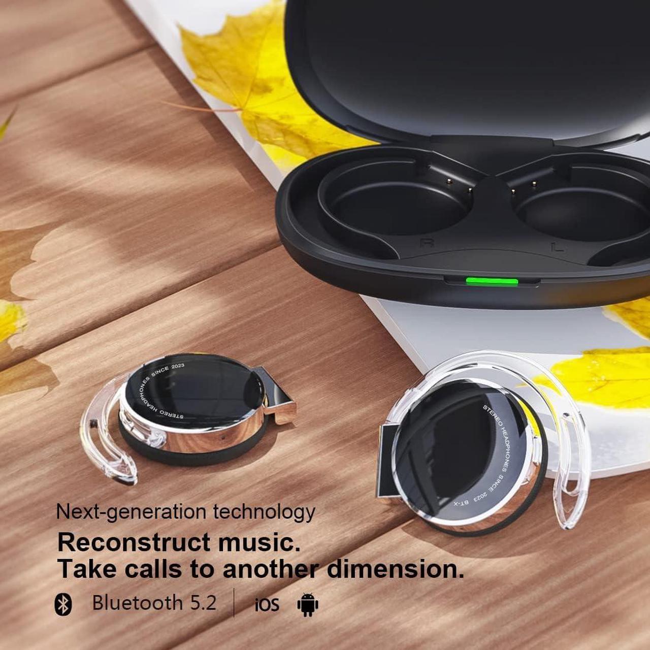 Alt view image 6 of 7 - Clip on Headphones Bluetooth V5.3, Open Ear Earphones Wireless with Earhooks, Ear Clip On-Ear Headphones, Sports Headset Bluetooth with 4 Microphones, Noising Cancelling/Long Battery Life(Black)