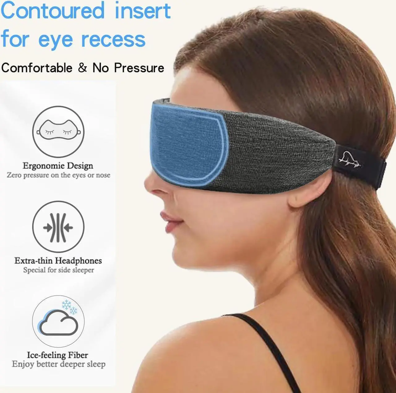Alt view image 4 of 7 - ALASKA BEAR Sleep Headphone Headband Bluetooth 5.2 HD Stereo Noise Reduction Eye Contour Built-in Mask w/Thin Speakers Wireless Audio Sports Headgear(Dark Grey)