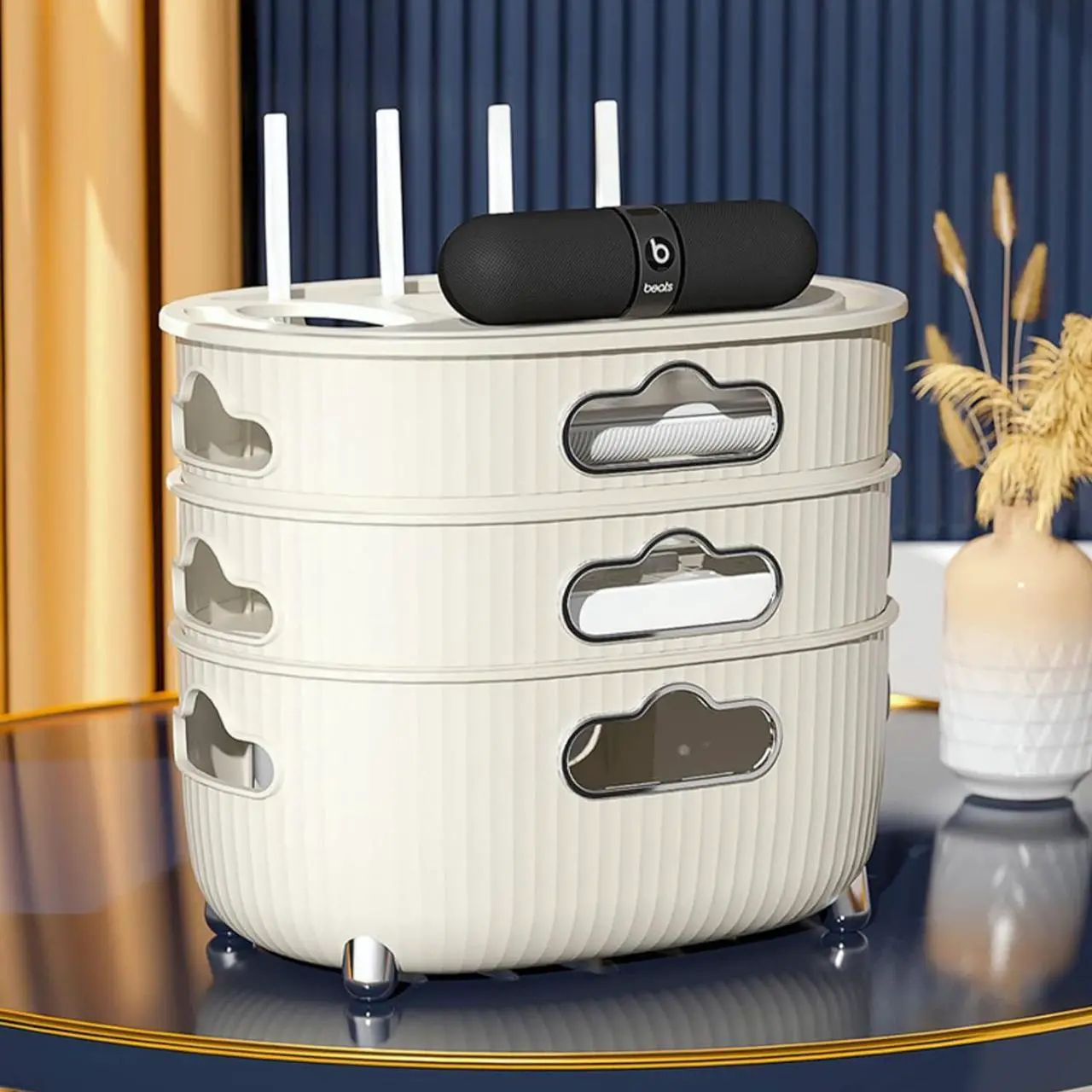 Alt view image 2 of 7 - Wifi Router Shelf Storage BoxFloating TV Shelf Router Storage Box Desktop, Wall-Mounted Router Cable Hider Box, Multi Layer Storage Rack Shelf for Wires, Cable, Routers, TV Set-Top Boxes, Modem, Pow