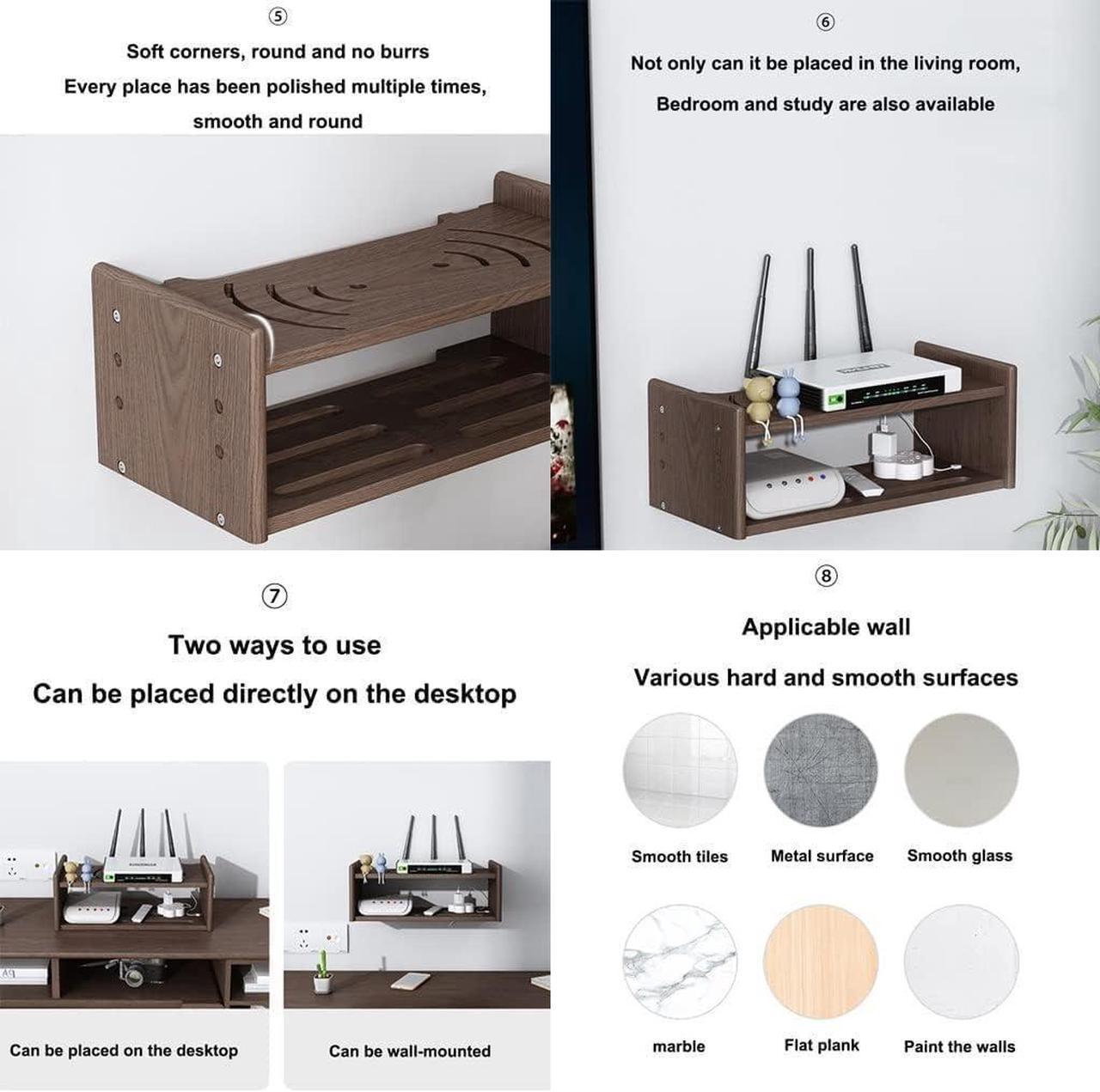 Alt view image 4 of 5 - LINGERIN Wireless Router Storage Box Router Fences Wall Shelf WiFi Router Storage Box Wireless WiFi Router Shelf Wall Mount Floating Shelf Desktop Storage Box (Color : White, Size : 30x18.5x15cm)
