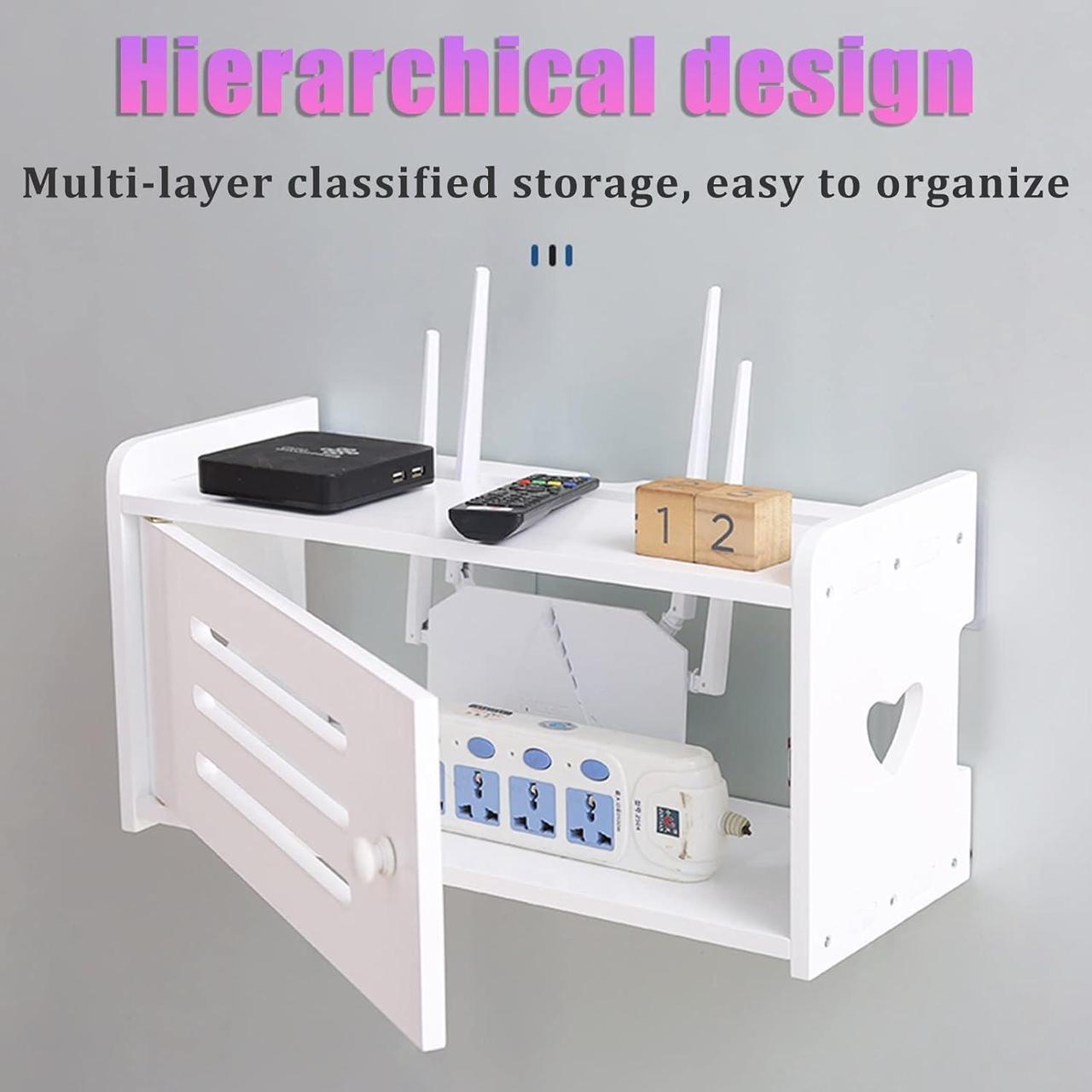 Alt view image 4 of 7 - Large Space Wireless Router Storage Box,Wall-Mounted Router Storage Box,Desktop Storage Box, Hidden Line Management Container, Office Desktop Manager (Color : Log Color-B)