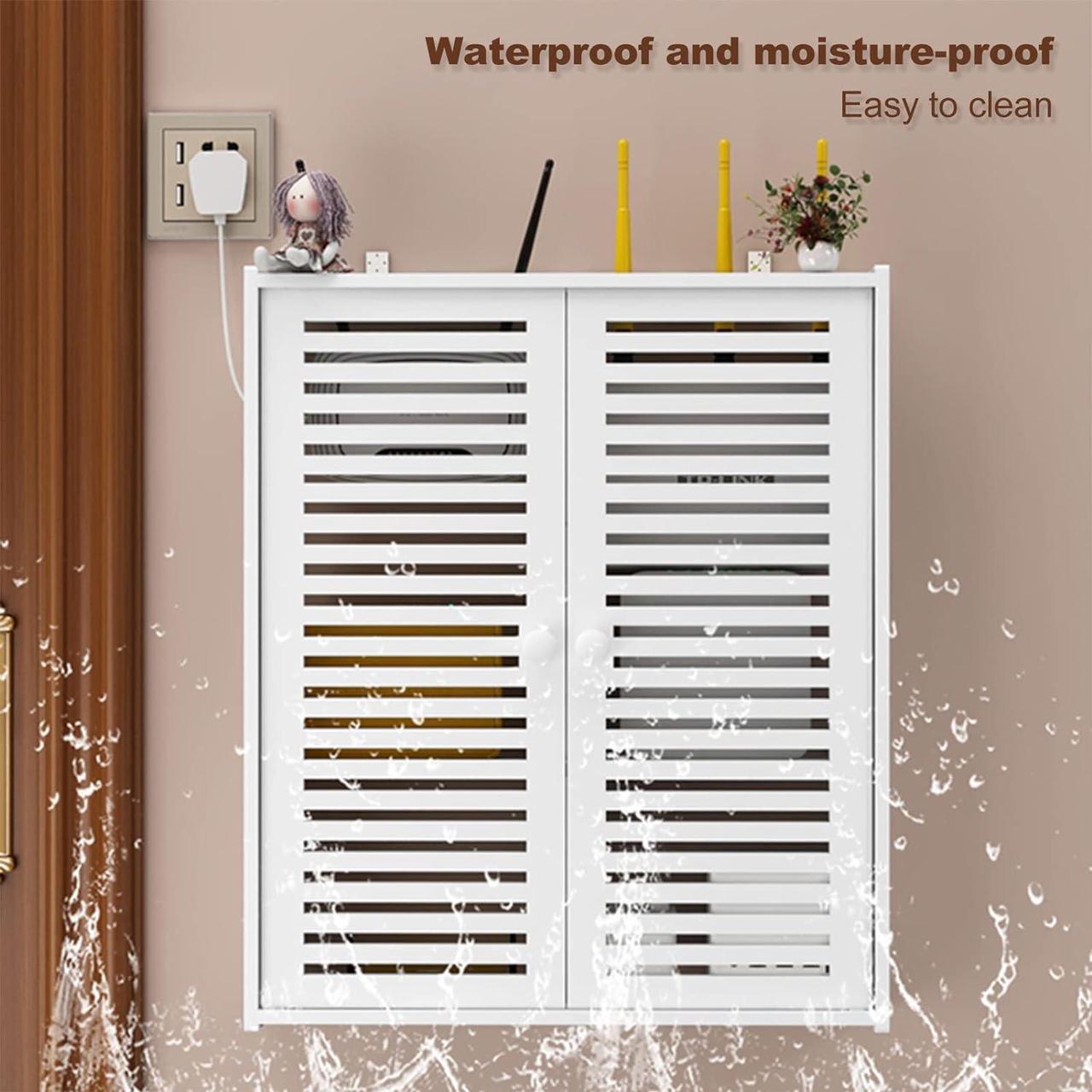 Alt view image 3 of 7 - Wall-Mounted Router Storage Box Network Set-top Box WiFi Router Fenches Router Organizer Desktop Storage Box (Color : White)