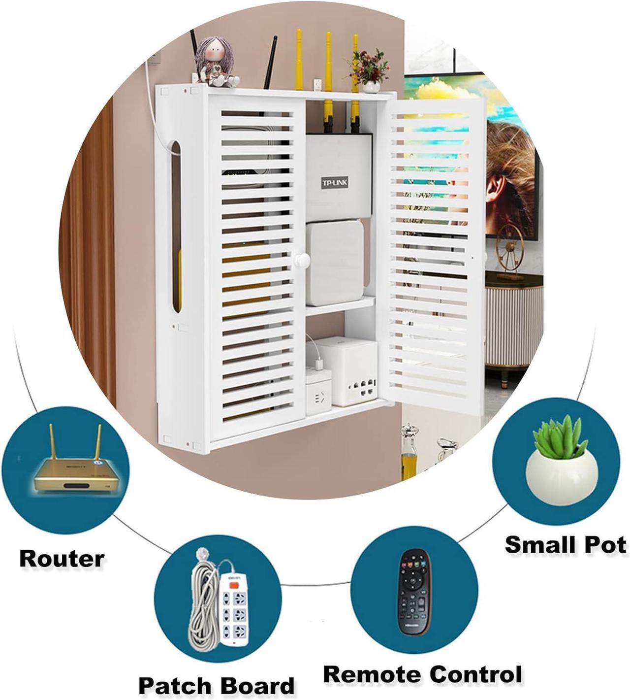 Alt view image 4 of 7 - Wall-Mounted Router Storage Box Network Set-top Box WiFi Router Fenches Router Organizer Desktop Storage Box (Color : White)