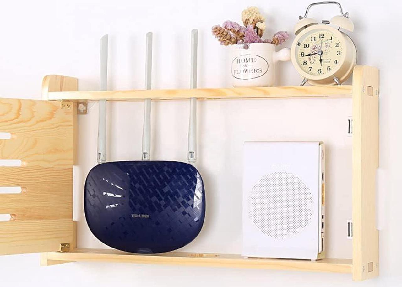 Alt view image 2 of 7 - LINGERIN Wireless Router Storage Box Router Fences Network Set Top Box Wall Mounted Router Storage Box Plug Row Hub Board Finishing Desktop Storage Shelf (Color : Nutural-b, Size : 40x25x10cm)