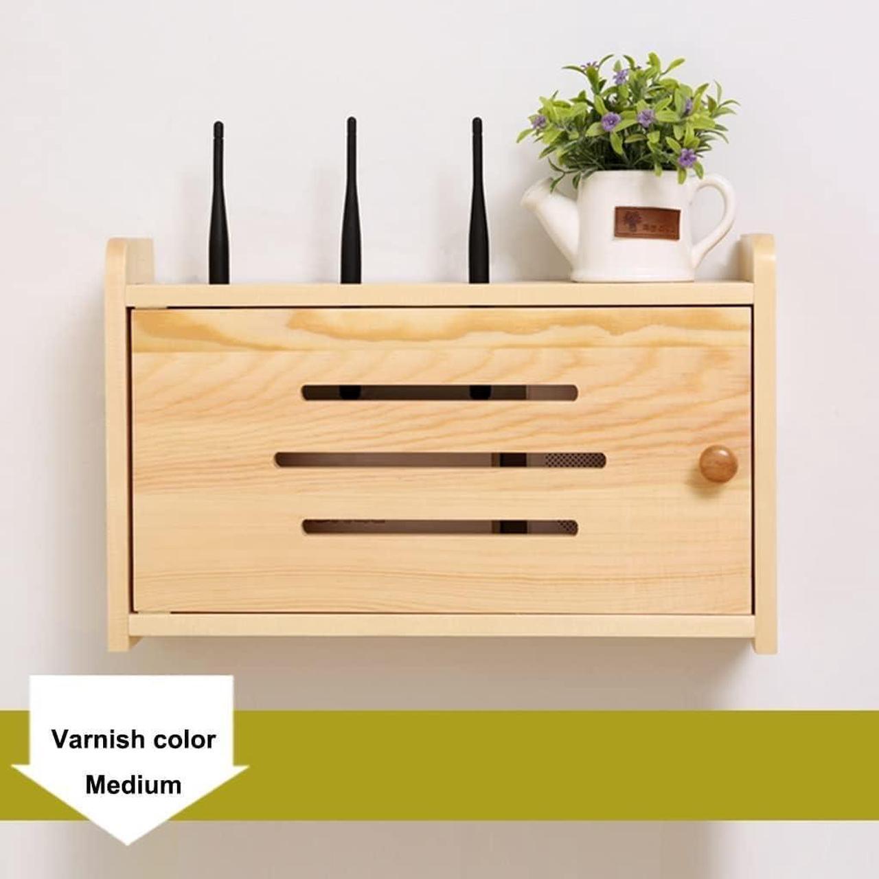 Alt view image 4 of 7 - LINGERIN Wireless Router Storage Box Router Fences Network Set Top Box Wall Mounted Router Storage Box Plug Row Hub Board Finishing Desktop Storage Shelf (Color : Nutural-b, Size : 40x25x10cm)