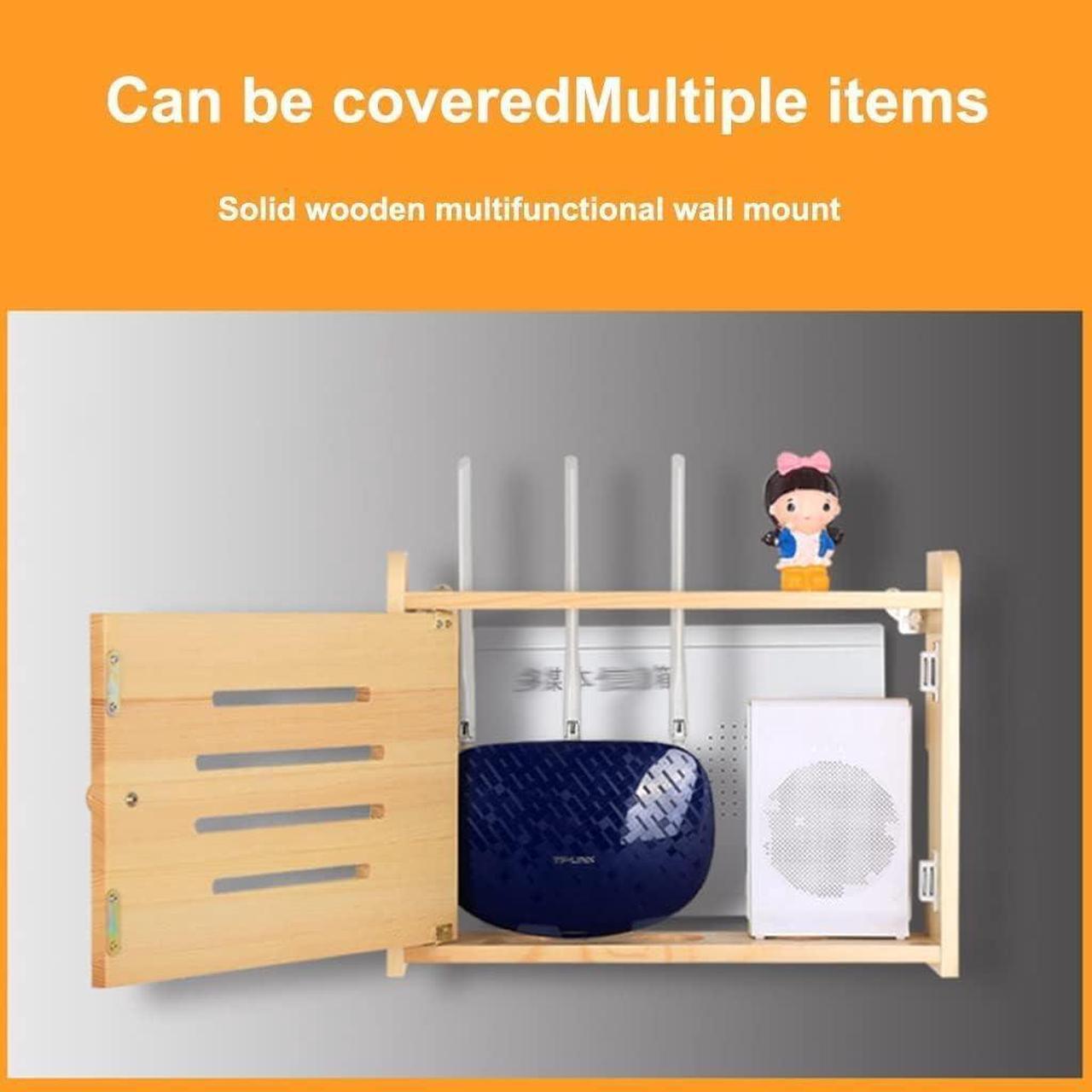 Alt view image 5 of 7 - LINGERIN Wireless Router Storage Box Router Fences Network Set Top Box Wall Mounted Router Storage Box Plug Row Hub Board Finishing Desktop Storage Shelf (Color : Nutural-b, Size : 40x25x10cm)