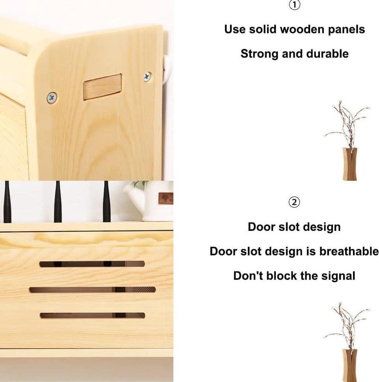 Alt view image 6 of 7 - LINGERIN Wireless Router Storage Box Router Fences Network Set Top Box Wall Mounted Router Storage Box Plug Row Hub Board Finishing Desktop Storage Shelf (Color : Nutural-b, Size : 40x25x10cm)