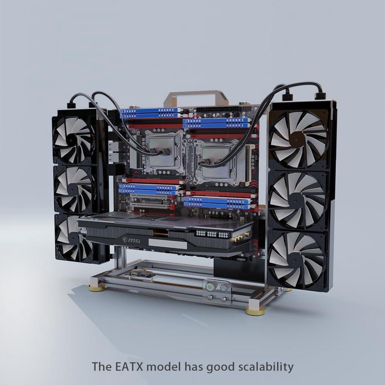 Alt view image 3 of 7 - PC Chassis Desktop Computer Open Case Well Cooled Chassis Aluminum Material Test Bench includes Type-C Support Motherboard (EATX)