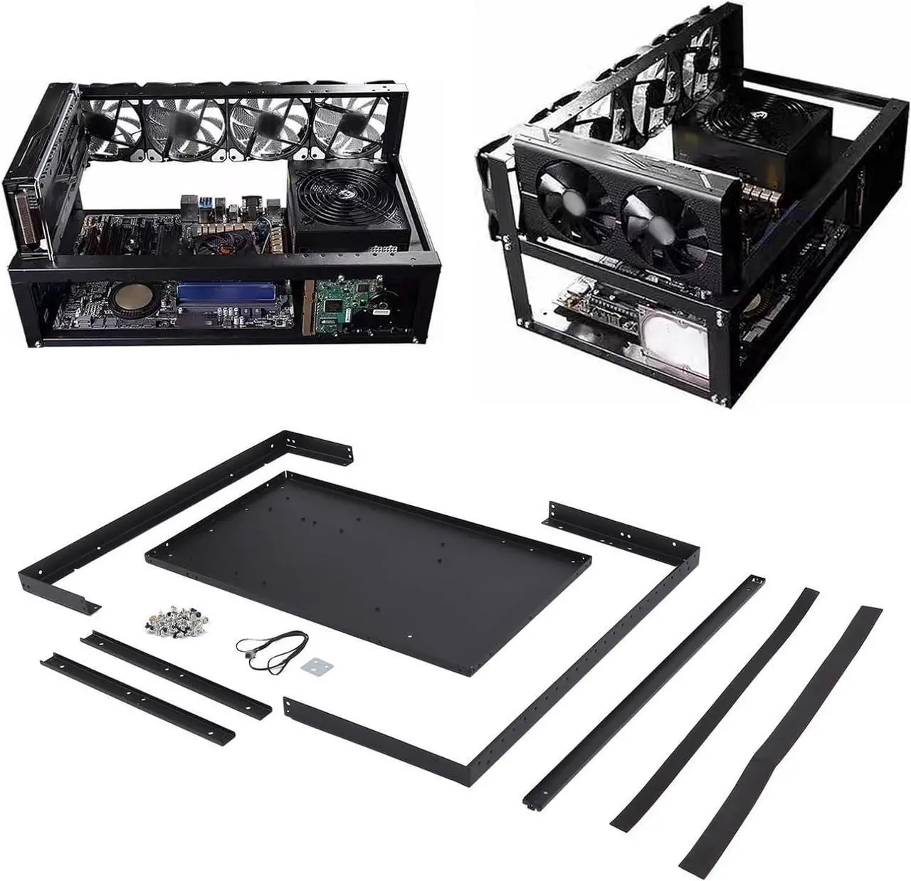 Alt view image 6 of 7 - DIY Gaming Computer Case, Open Computer Case Chassis for ATX MATX Flex Motherboards 305x245mm, Computer Case Open Air Mining Frame Supports Up to 8 Graphics Cards