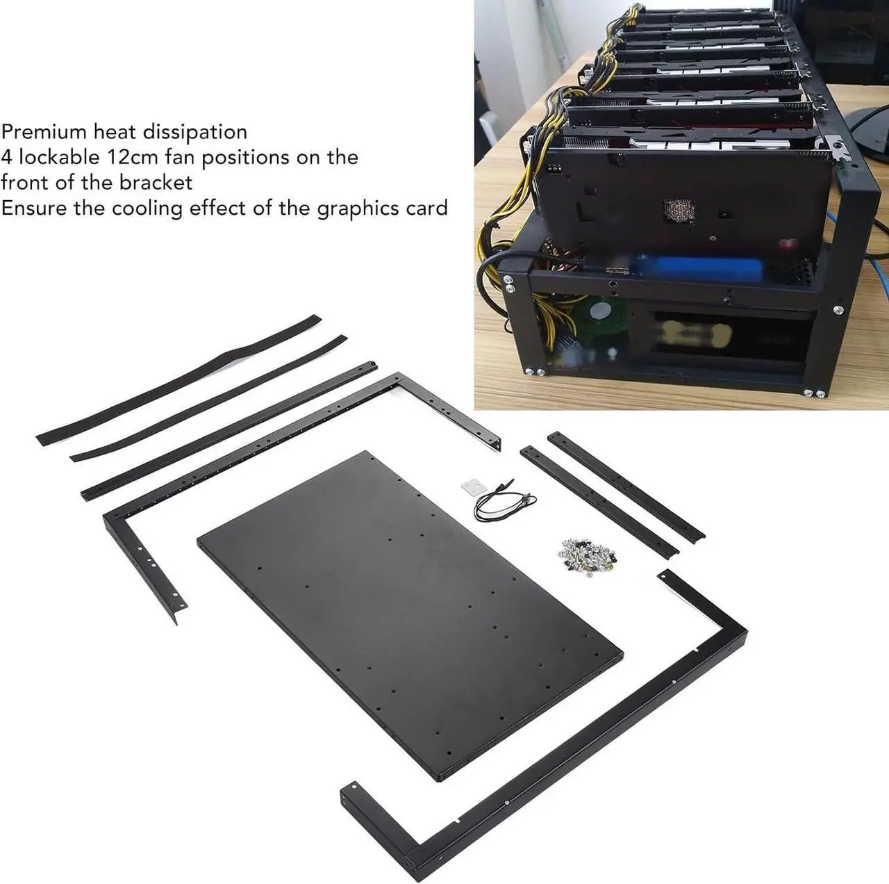 Alt view image 5 of 7 - DIY Gaming Computer Case, Open Computer Case Chassis for ATX MATX Flex Motherboards 305x245mm, Computer Case Open Air Mining Frame Supports Up to 8 Graphics Cards