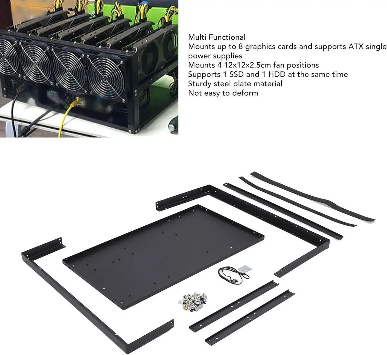 Alt view image 4 of 7 - DIY Gaming Computer Case, Open Computer Case Chassis for ATX MATX Flex Motherboards 305x245mm, Computer Case Open Air Mining Frame Supports Up to 8 Graphics Cards