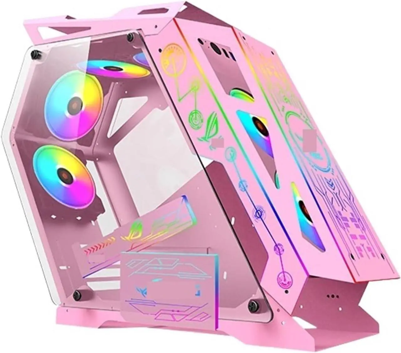 Main image of Computer Case Power Train Small K Heterogeneous Desktop Computer Case Open Type Sided Glass E-Sports Chassis M-ATX Mainboard 240 Cooler Dynamic(Pink), 1