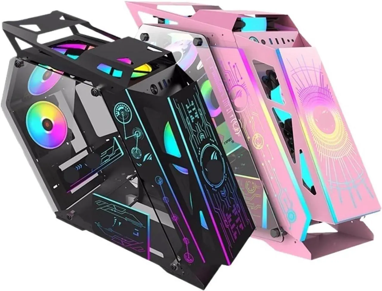 Alt view image 2 of 7 - Computer Case Power Train Small K Heterogeneous Desktop Computer Case Open Type Sided Glass E-Sports Chassis M-ATX Mainboard 240 Cooler Dynamic(Raidenshogun), 1