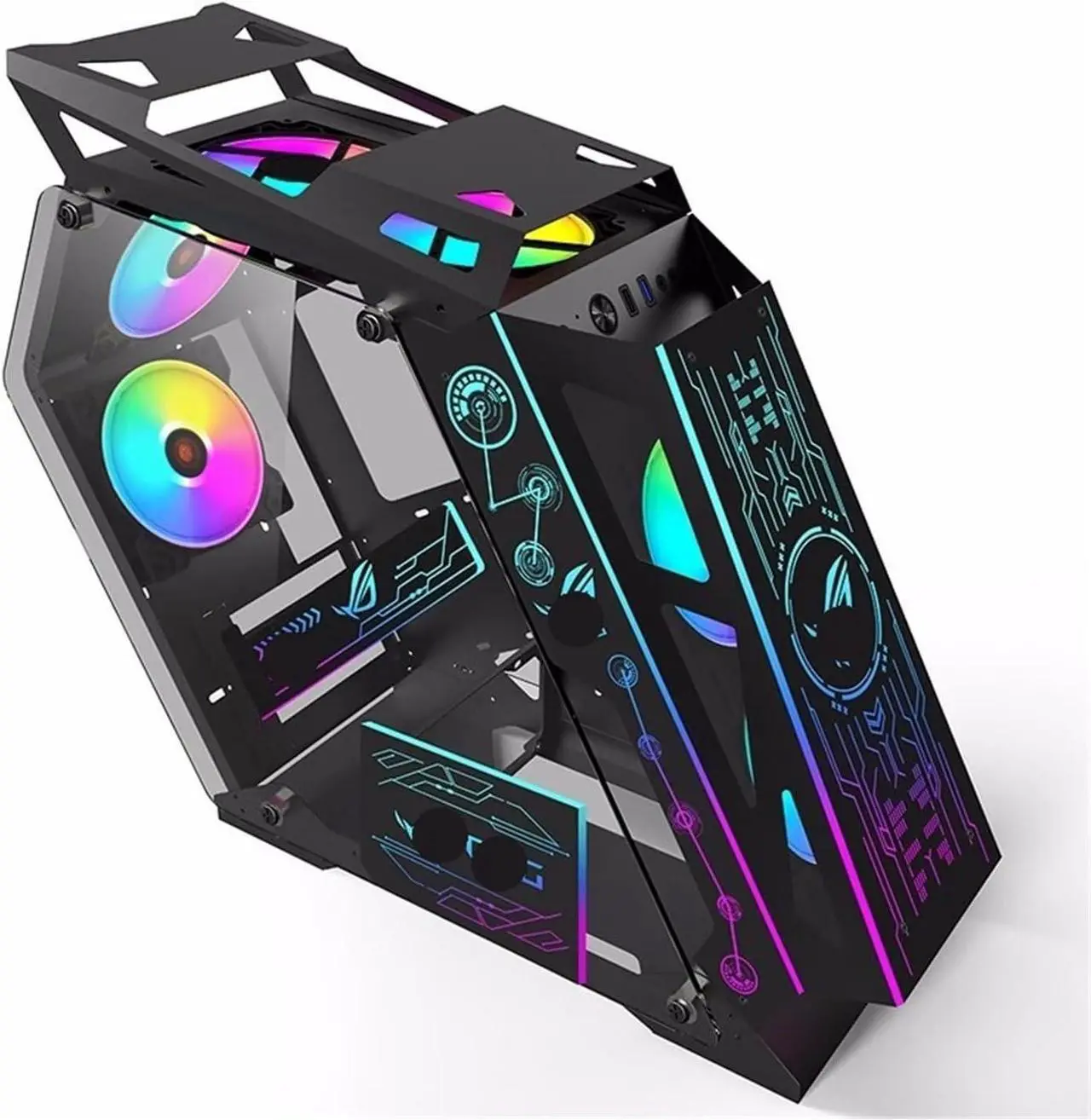 Alt view image 5 of 7 - Computer Case Power Train Small K Heterogeneous Desktop Computer Case Open Type Sided Glass E-Sports Chassis M-ATX Mainboard 240 Cooler Dynamic(Raidenshogun), 1