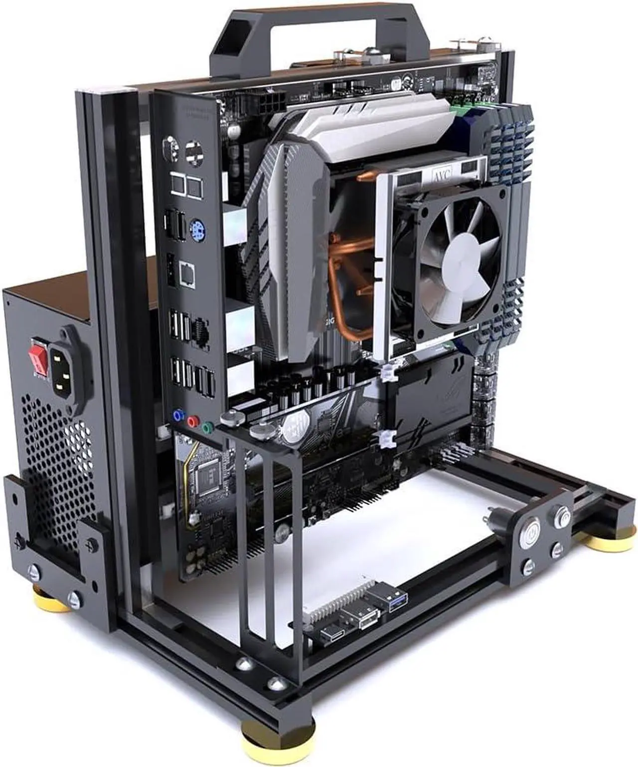 Main image of Open Air Computer Case PC Test Bench ITX Motherboard Chassis Aluminum Bracket DIY Builiding Bare Frame Support ATX Power Supply 120 Liquid Cooling