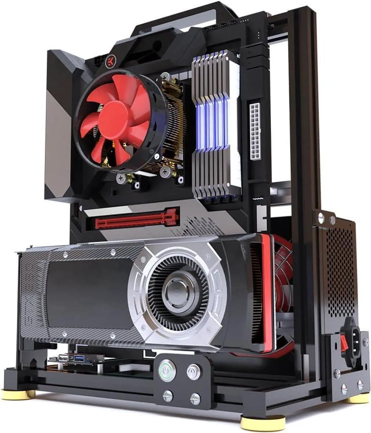 Alt view image 4 of 7 - Open Air Computer Case PC Test Bench ITX Motherboard Chassis Aluminum Bracket DIY Builiding Bare Frame Support ATX Power Supply 120 Liquid Cooling