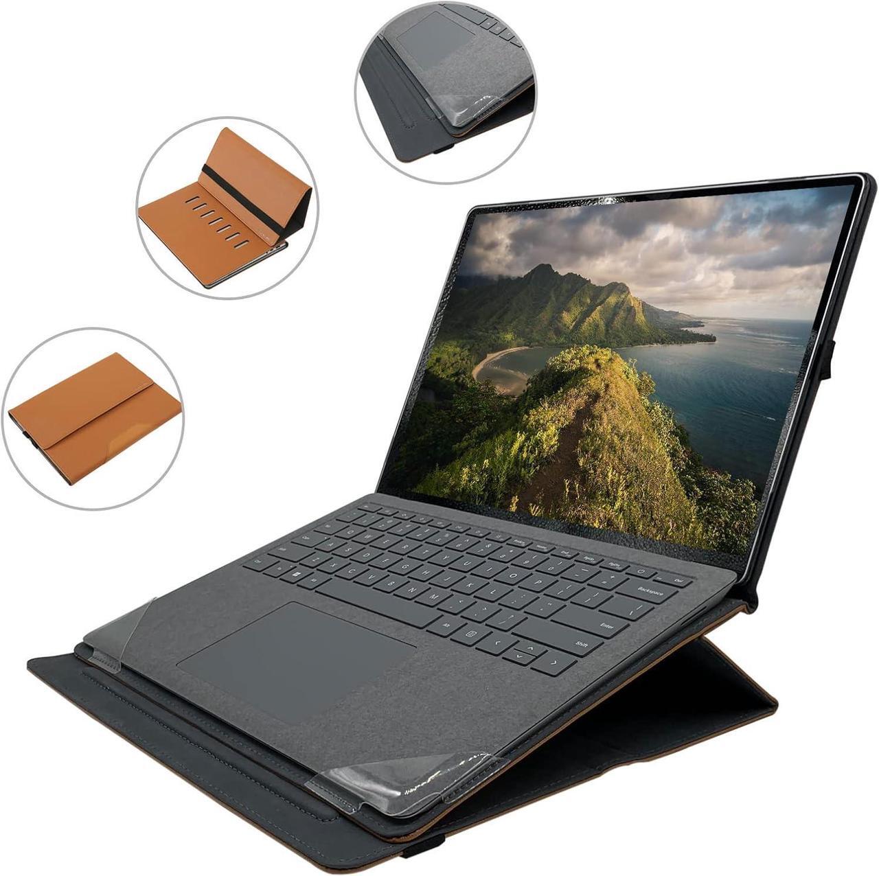 Alt view image 2 of 7 - Case Cover for Microsoft Surface Laptop 5/4/3/2/1 13.5 Inch[Not Fit Surface Book],1:1 Accurate Opening PC+PU Leather Height Adjustable Ergonomic Computer Stand Holder,Z001-13-Brown