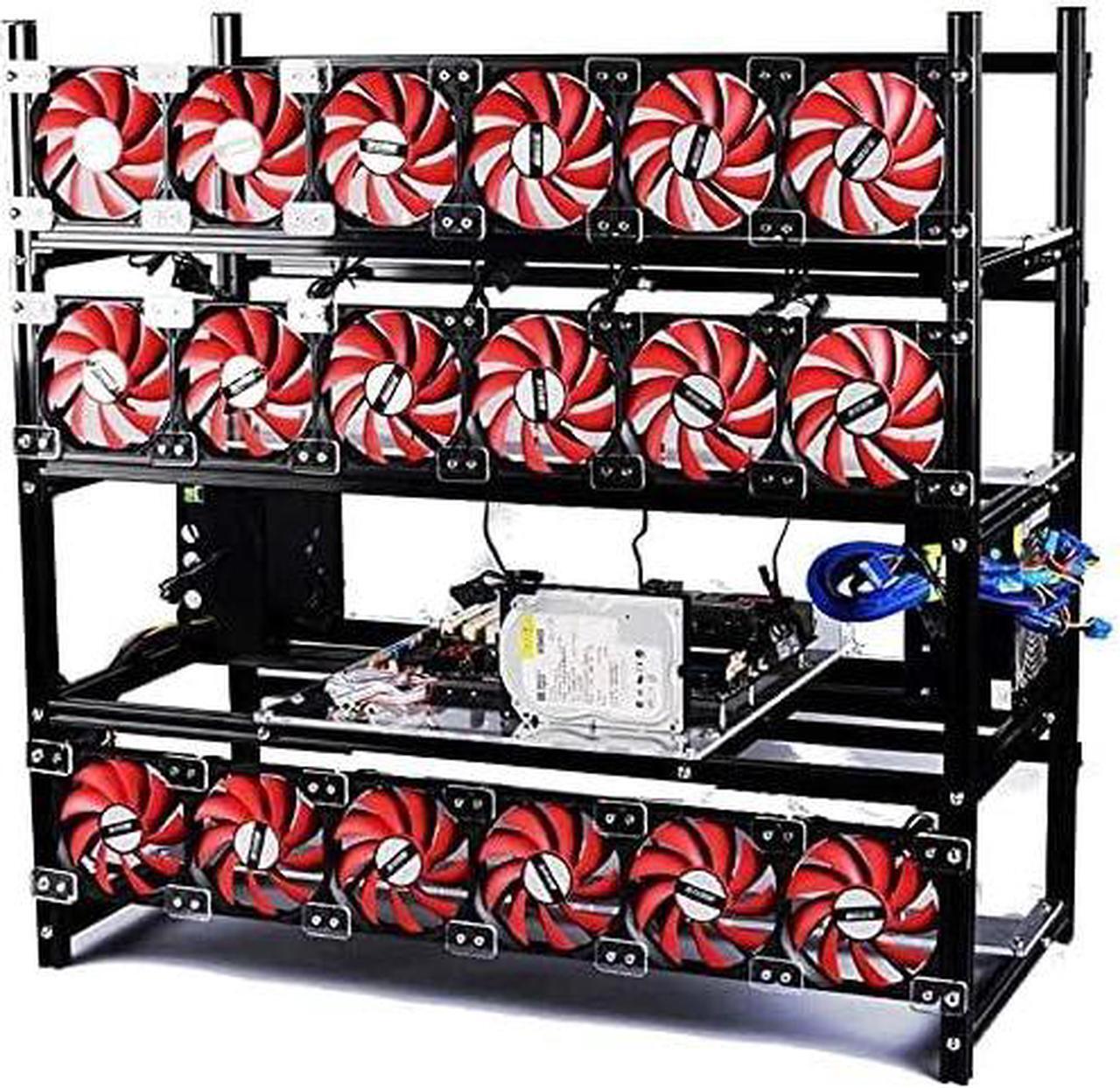 Main image of HLL Bitcon Miner 19 GPU Frame Aluminum Mining Rig Open Air Case Stackable for Ethereum Mining Rig ETH BTC XMR Chassis Server Rack with 18 Fans, Black