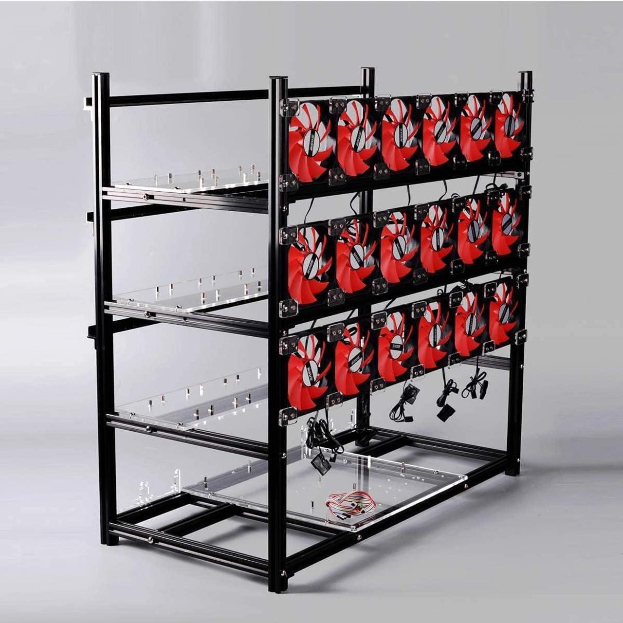Alt view image 2 of 7 - HLL Bitcon Miner 19 GPU Frame Aluminum Mining Rig Open Air Case Stackable for Ethereum Mining Rig ETH BTC XMR Chassis Server Rack with 18 Fans, Black