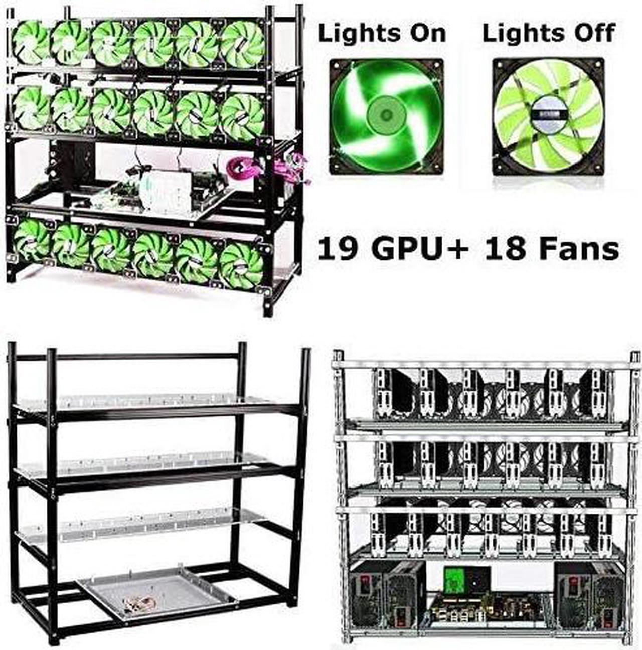 Alt view image 5 of 7 - HLL Bitcon Miner 19 GPU Frame Aluminum Mining Rig Open Air Case Stackable for Ethereum Mining Rig ETH BTC XMR Chassis Server Rack with 18 Fans, Black