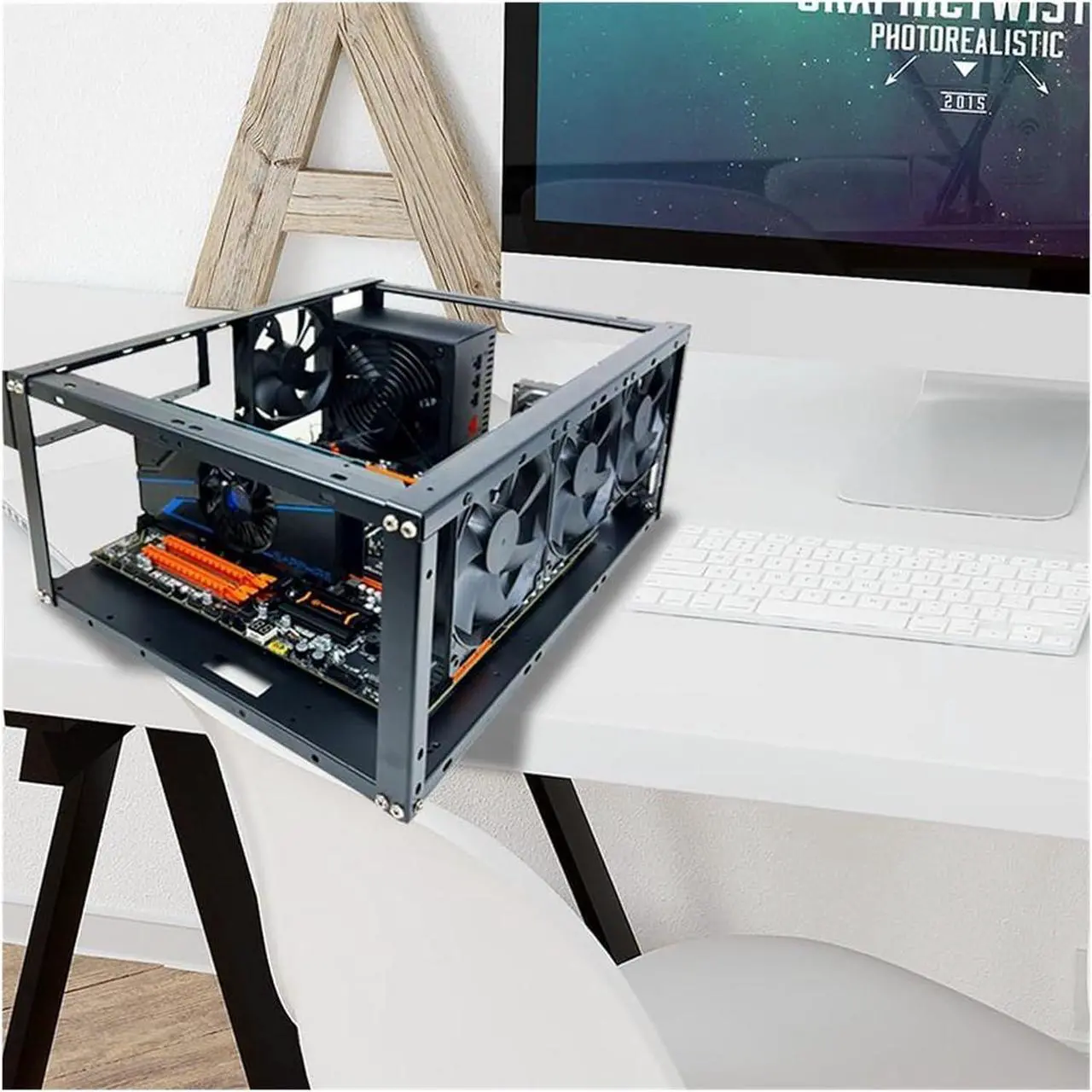 Alt view image 3 of 7 - Computer Case DIY Computer Motherboard Case Rack Aluminum Frame Chassis Cooling Rack Stand Open Chassis Support Bracket Dynamic, 1, Black