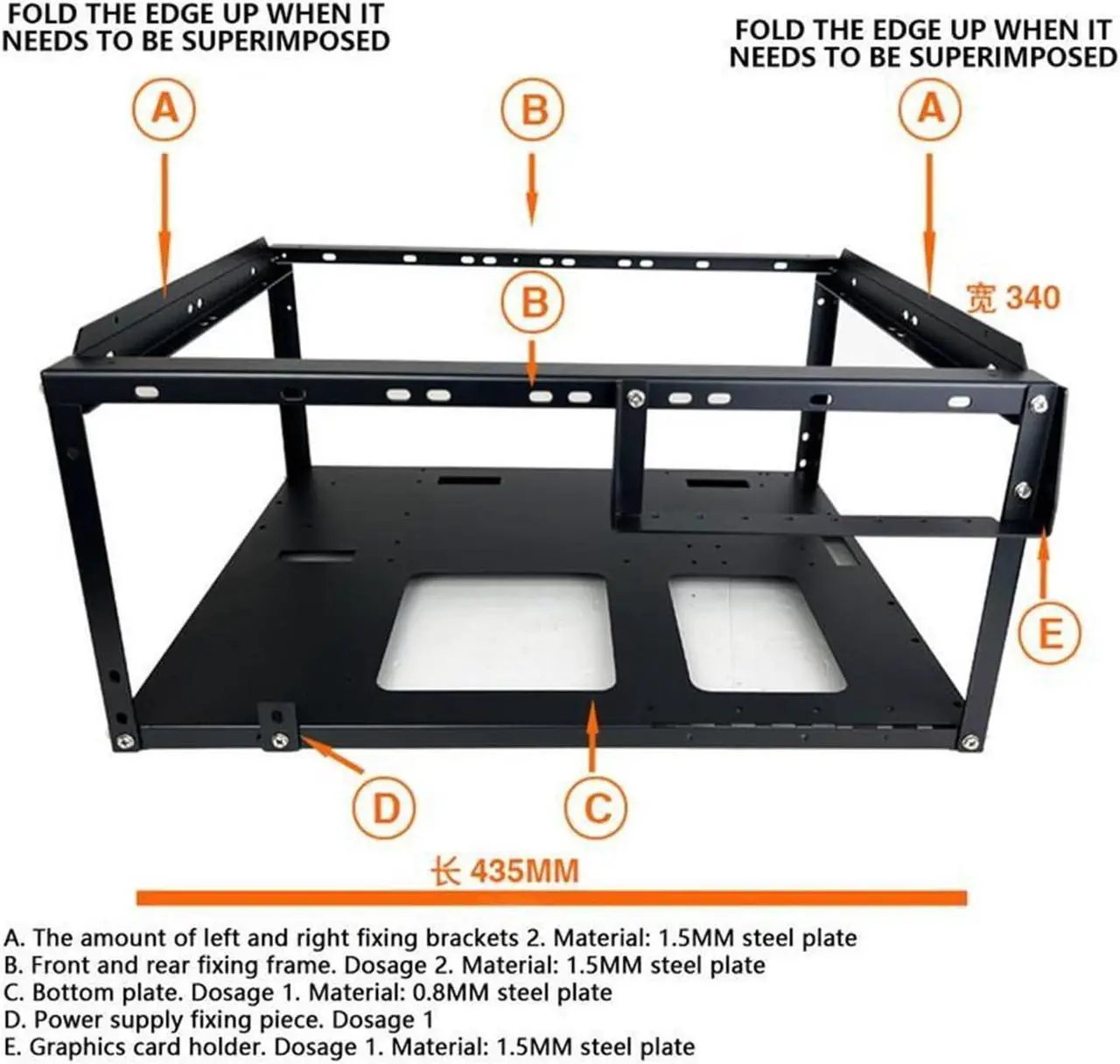 Alt view image 6 of 7 - Computer Case DIY Computer Motherboard Case Rack Aluminum Frame Chassis Cooling Rack Stand Open Chassis Support Bracket Dynamic, 1, Black